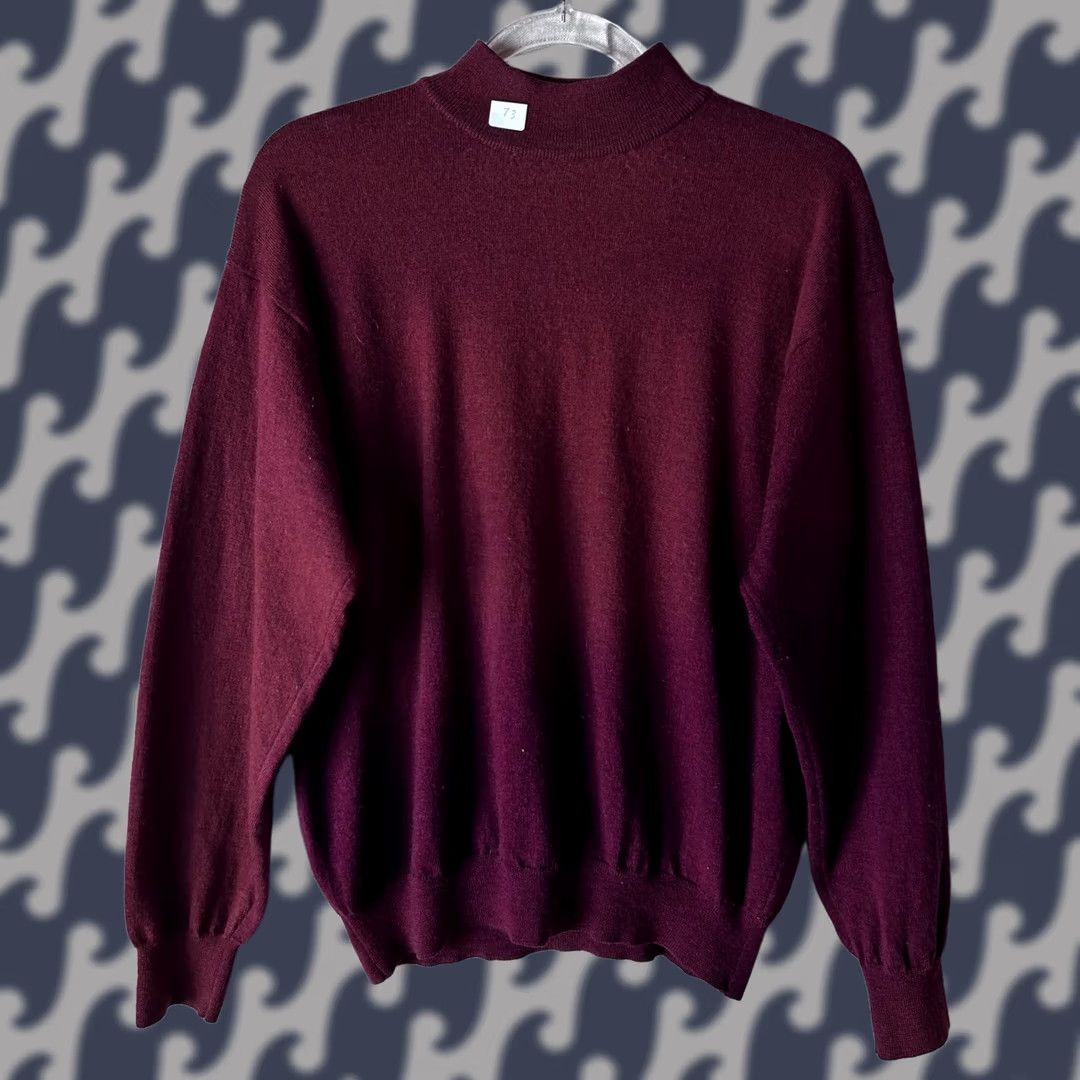 Vintage Cortina Italia Sweater Mens XL Burgundy 100% Merino Wool Mock Neck Pullover Knit Solid Ribbed Cuffs Hem Made in Italy VINTAGE: No Size US XL / EU 56 / 4 - 1 Thumbnail