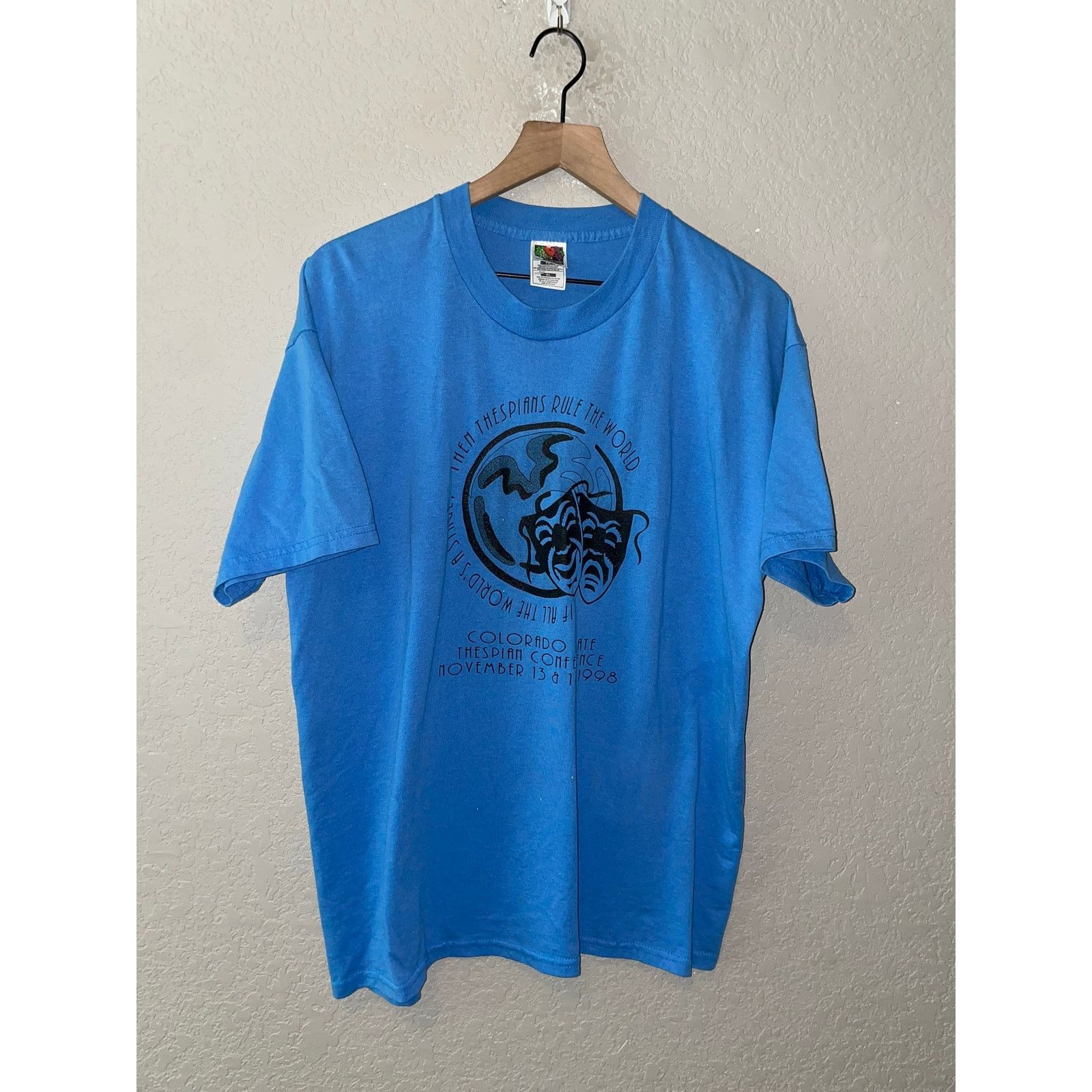Fruit Of The Loom Vintage Thespian Shirt Rule World Art Tee Mask 1998 90s XL Size US XL / EU 56 / 4 - 1 Thumbnail