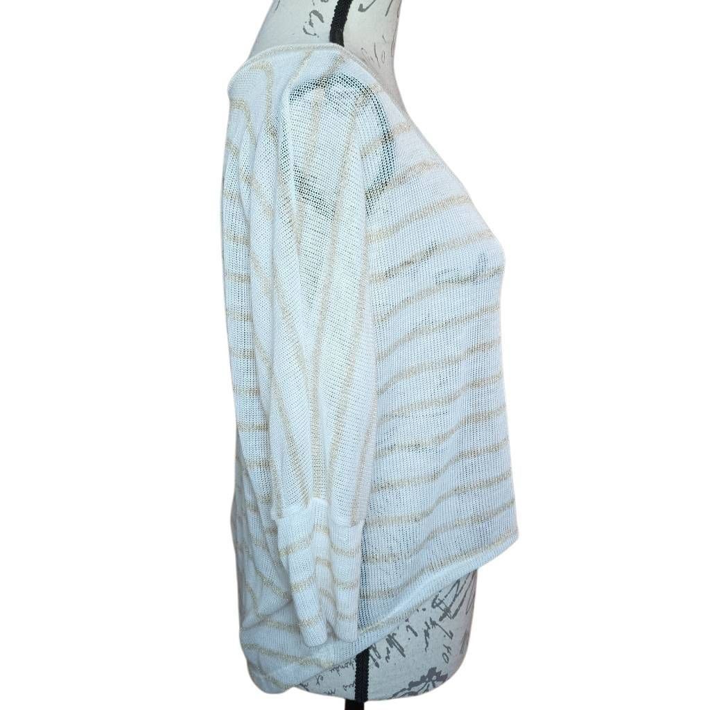 Kirra Kirra Women's Size Large White Gold Stripe Knit Sheer 3l4 Sl Size L / US 10 / IT 46 - 6 Thumbnail