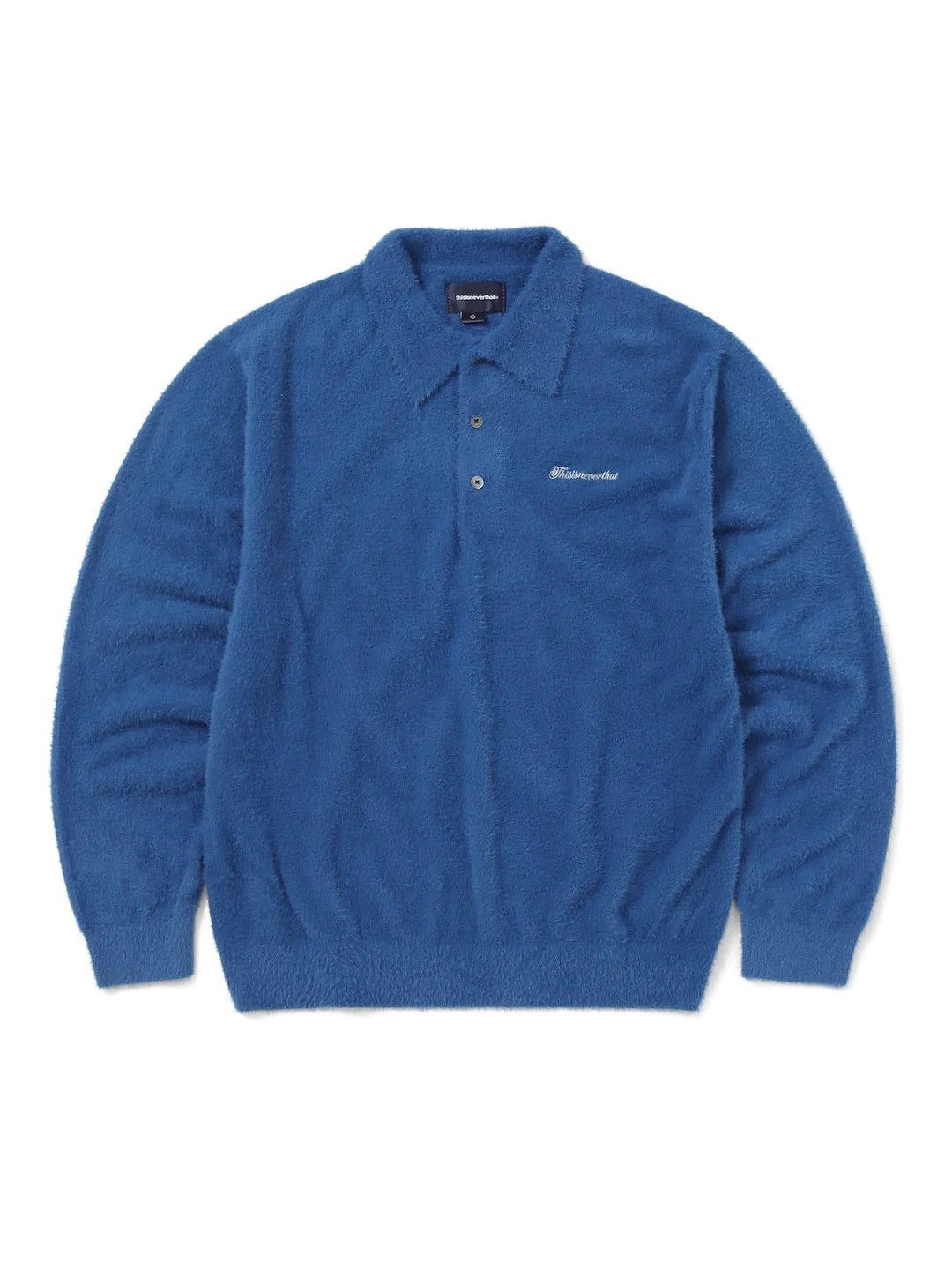 thisisneverthat Thisisneverthat Script Shaggy Knit Polo. Blue. Sweater Size US M / EU 48-50 / 2 - 1 Thumbnail
