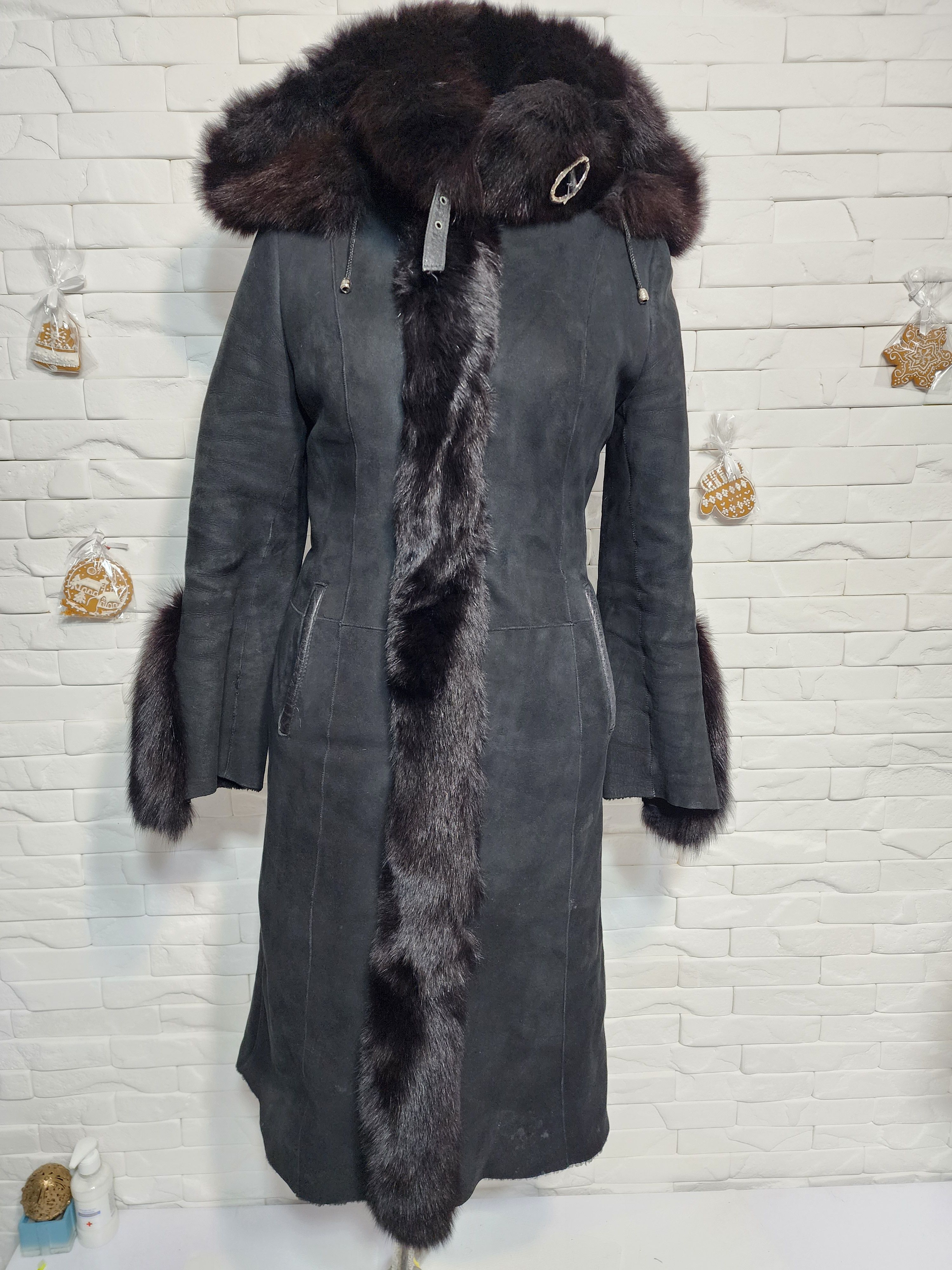 Furla Black Sheepskin Coat: Women's Genuine Fur Trim, Warm Hood Size S / US 4 / IT 40 - 1 Thumbnail