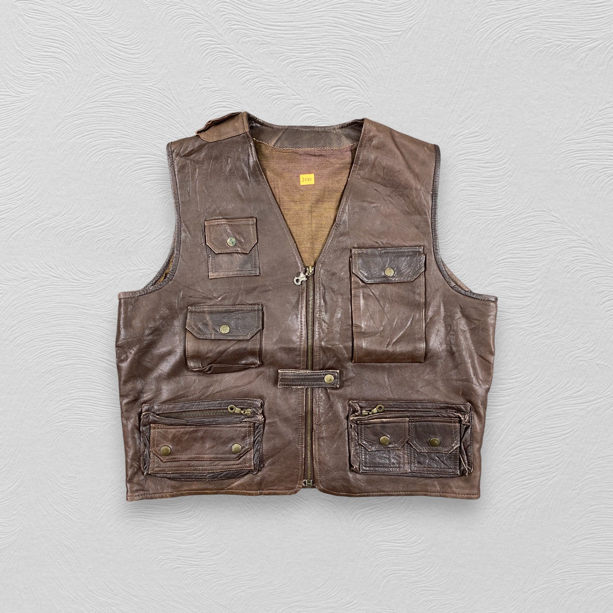 Vintage Multipocket Leather Vest Jacket- J235