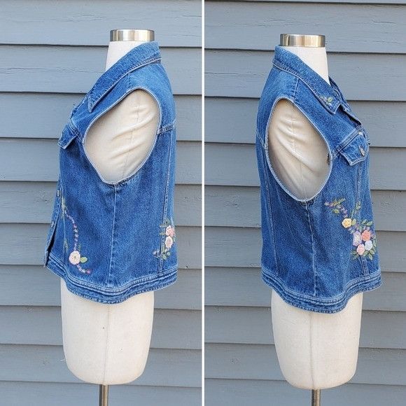 Vintage Vintage 90s y2k Floral Flower Embroidered Cottagecore Denim Size L / US 10 / IT 46 - 2 Thumbnail
