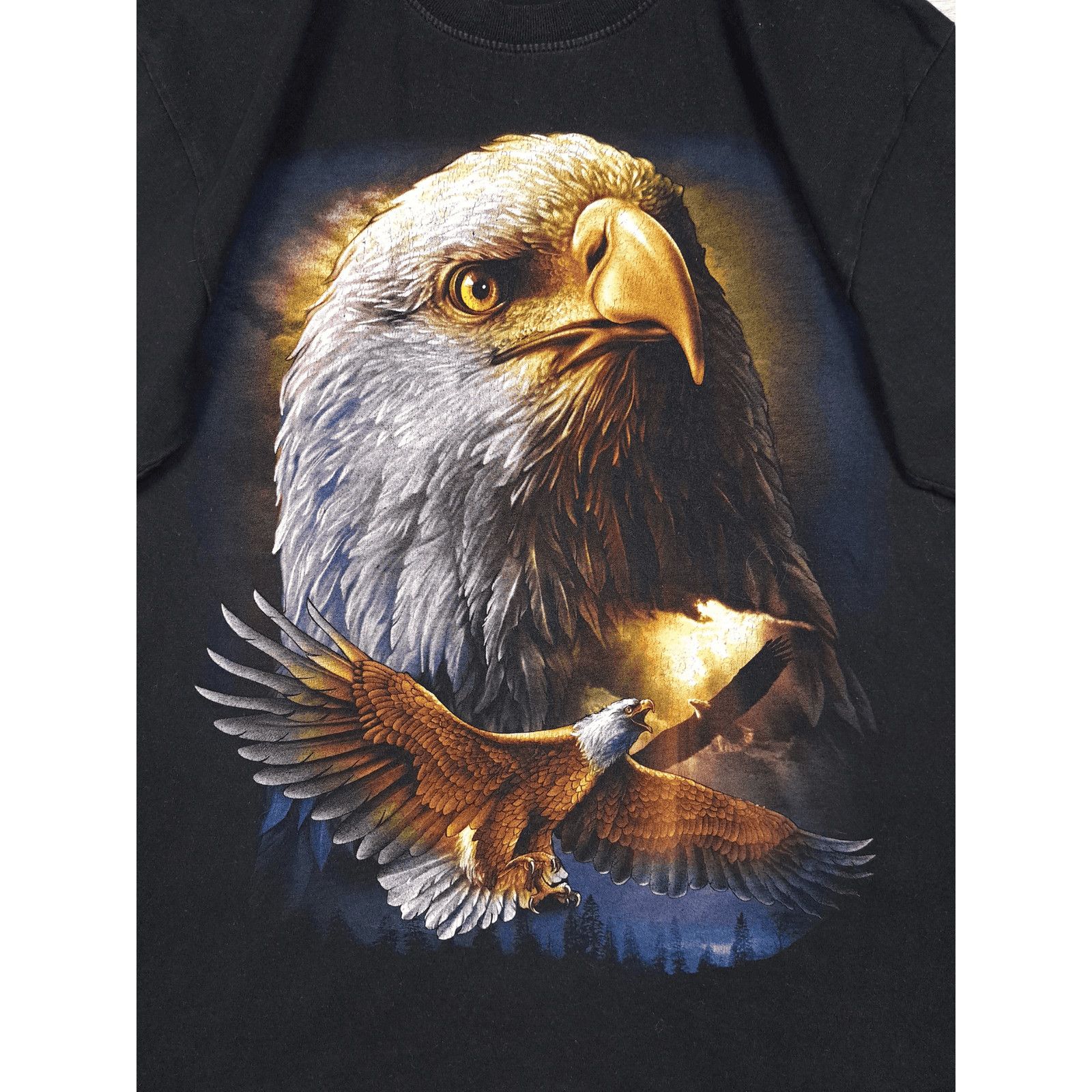 Vintage 90's Vintage Eagle Falcon Animal Print Black T-shirt M Size US M / EU 48-50 / 2 - 2 Thumbnail