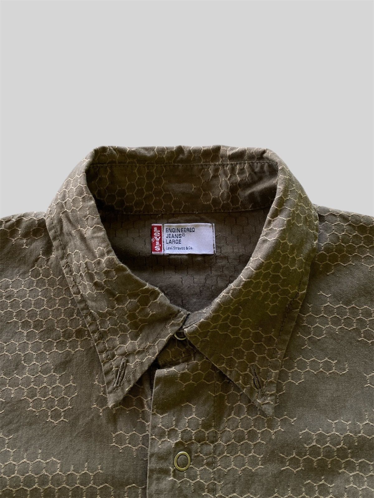 Levi's × Levi's Vintage Clothing RARE❗️Vintage 00s LEJ Honeycomb Camo Design Shirt Size US L / EU 52-54 / 3 - 3 Thumbnail