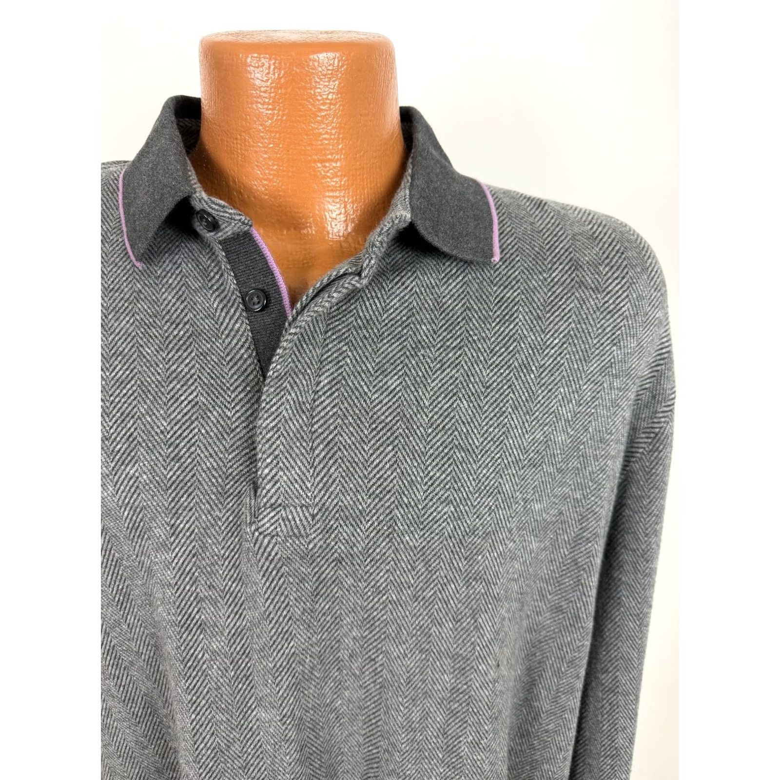 Express Express Polo Shirt Men L Herringbone Knit Cotton New Size US L / EU 52-54 / 3 - 3 Thumbnail