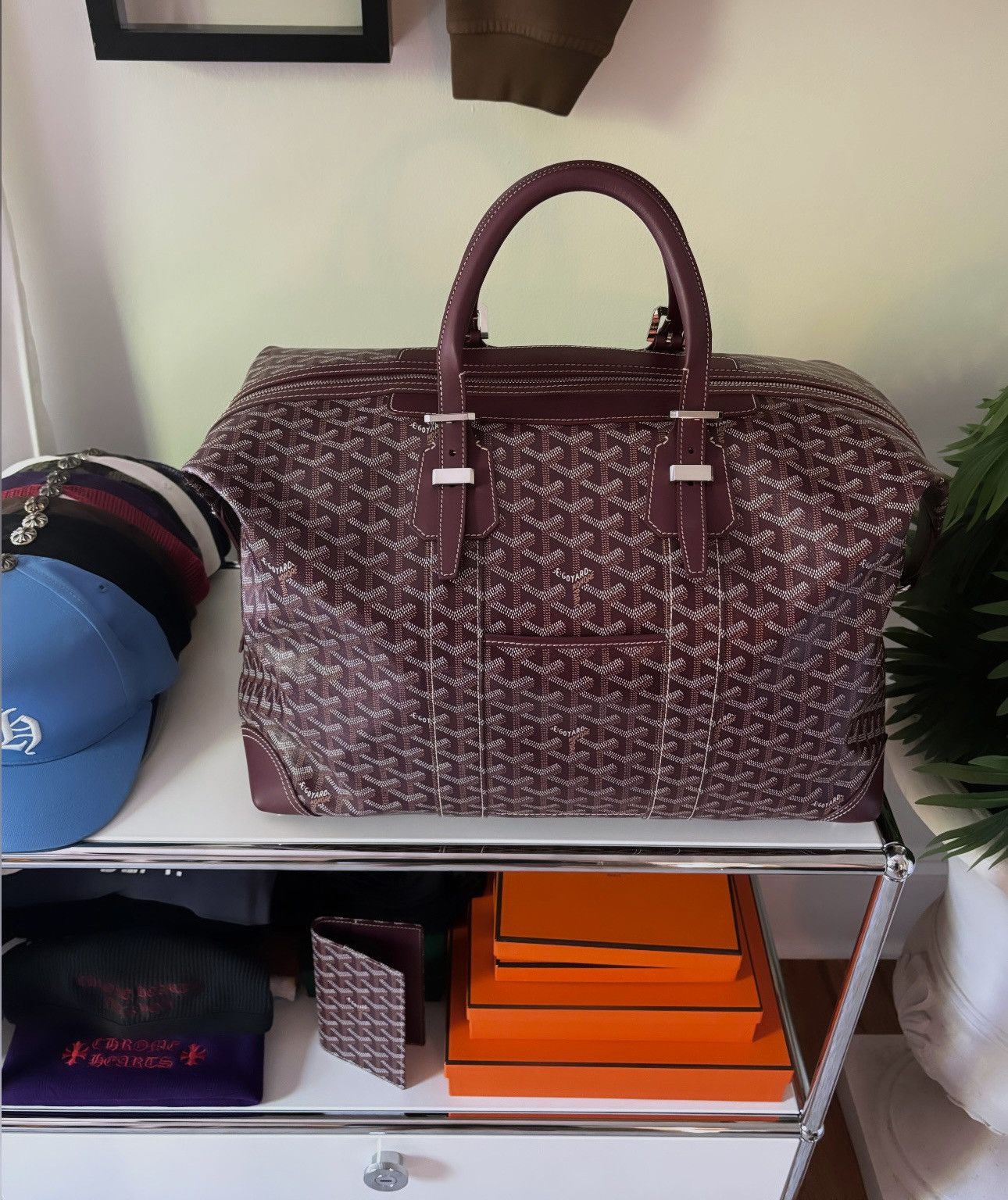 image of New - Huge Goyard Boeing 45 Duffle Bag in Burgandy, Men's
