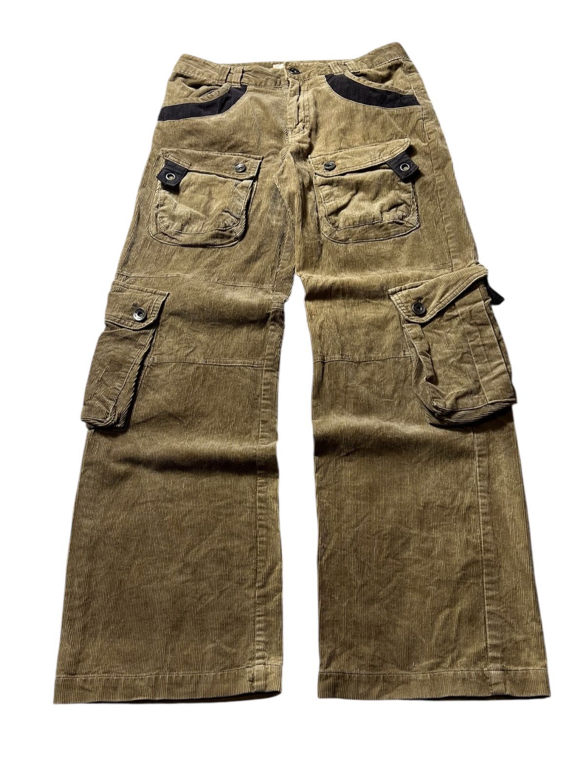 Japanese Brand Crazy Japanese Flared Cargo Tactical Multi Corduroy Pants Size US 30 / EU 46 - 1 Thumbnail