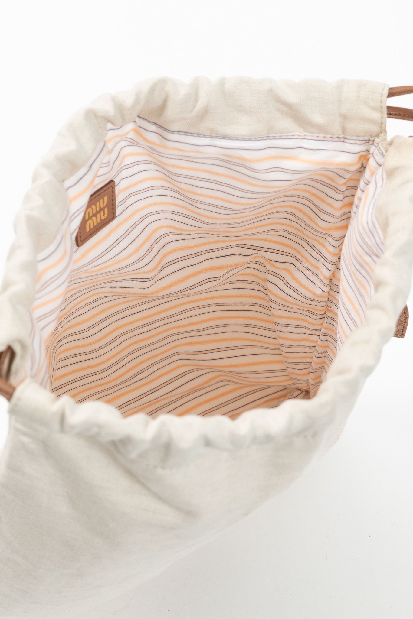 Miu Miu Miu Miu SS/24 Beige Canvas Logo-Embroidered Drawstring Pouch Size ONE SIZE - 9 Thumbnail