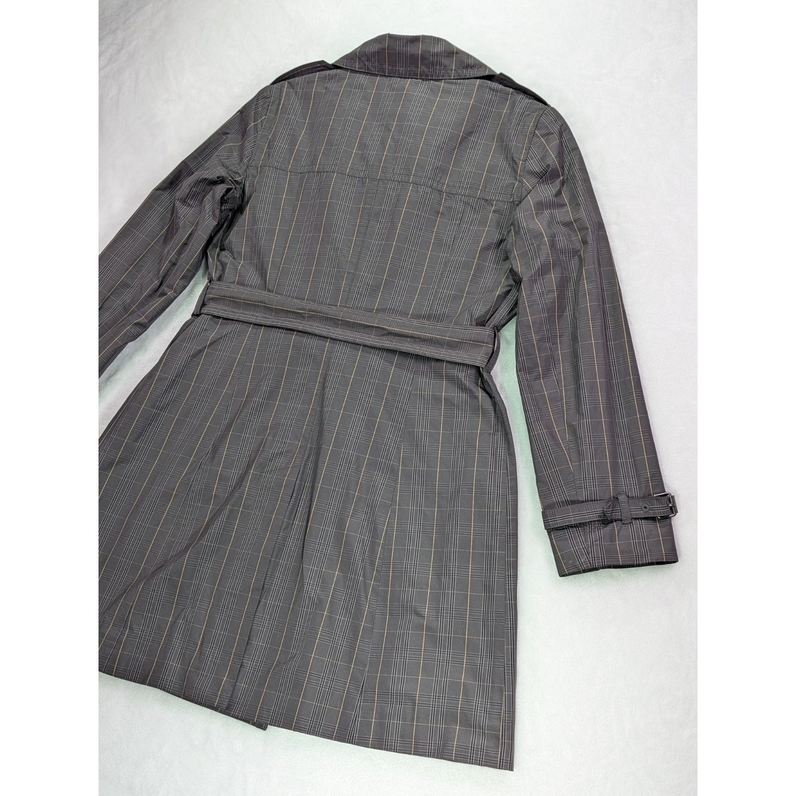 Banana Republic Trench Coat S Petite Gray Plaid Check Double Breasted Belted Size S / US 4 / IT 40 - 18 Thumbnail