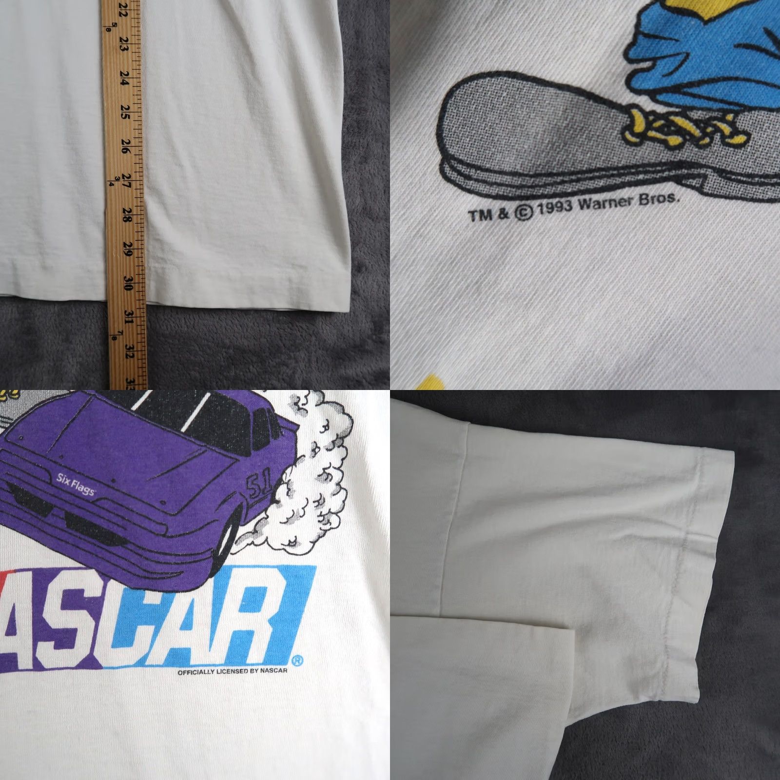 NASCAR VINTAGE NASCAR Tasmanian Devil Taz Six Flags Short Sleeve Shirt Men XL White 90s 1990s USA Size US XL / EU 56 / 4 - 8 Thumbnail