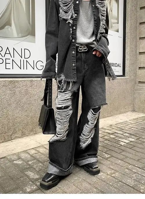 Jean Fukiishi x Aya Baggy distressed ripped wide leg y2k jeans Size US 32 / EU 48 - 3 Thumbnail