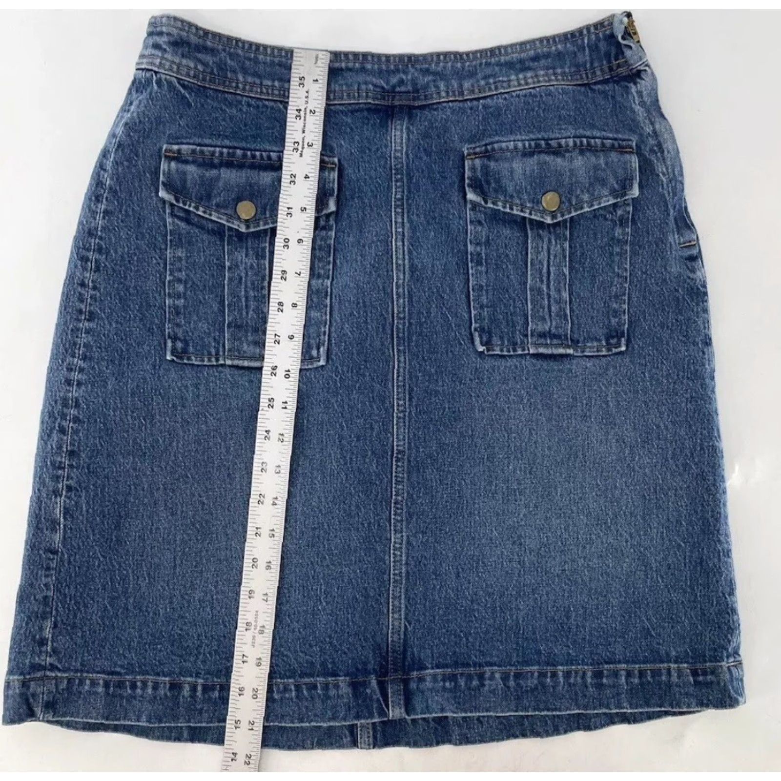 J.Crew VINTAGE J.Crew Skirt Cargo Front Pockets Denim Blue 30 Y2K Vibes 90s Bohemian Women Knee Length Pencil Rise High Style Straight & Pencil Size 30" / US 8 / IT 44 - 7 Thumbnail