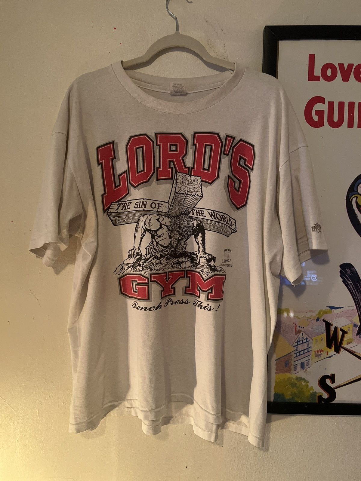 Image of Made In USA x Vintage ‘90 Vintage Lords Gym ‘His Pain Your Gain’ Tee (Sz Xl) in White, Men's