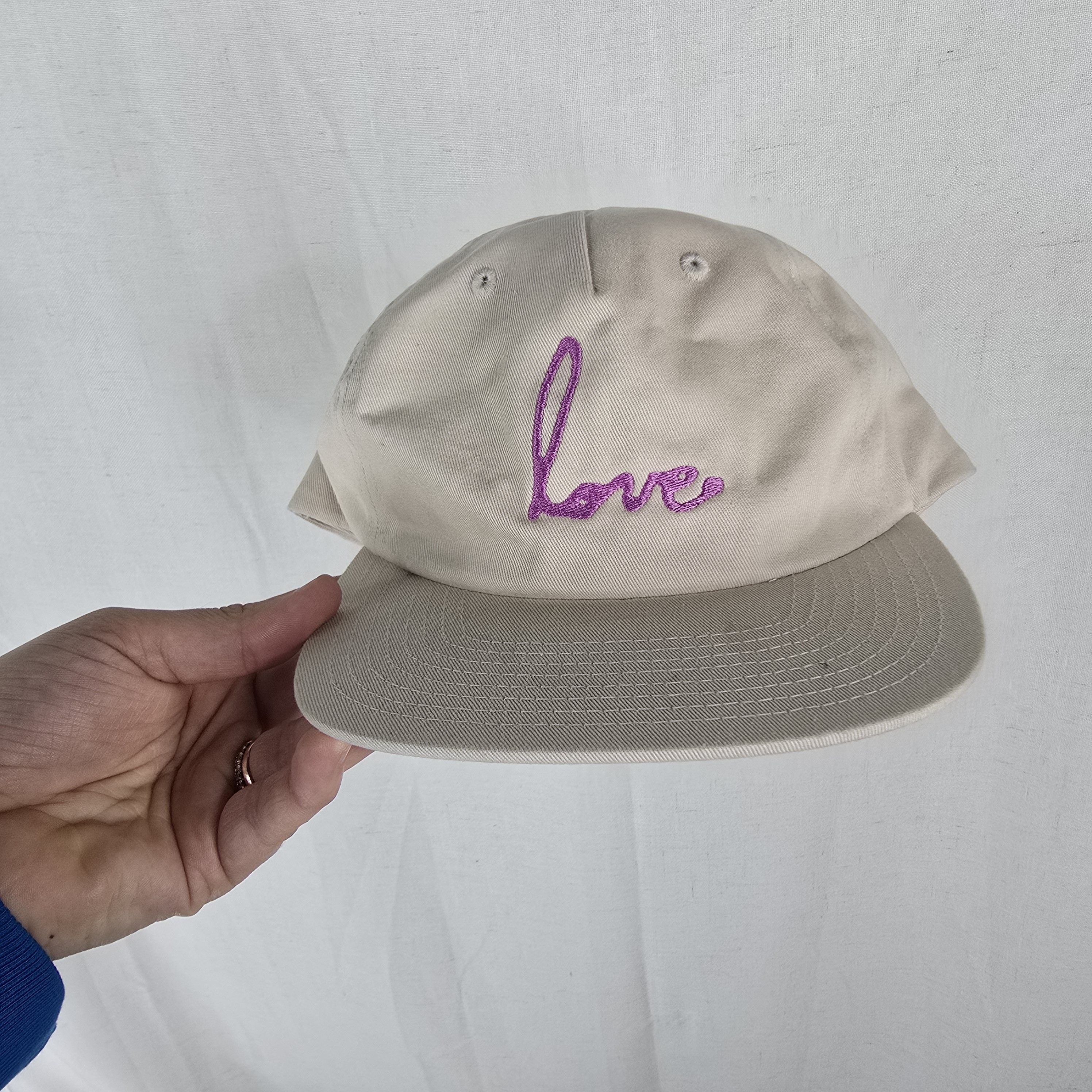 Seventh Heaven Cream LOVE Leather Strap Dad Hat Biege Pink