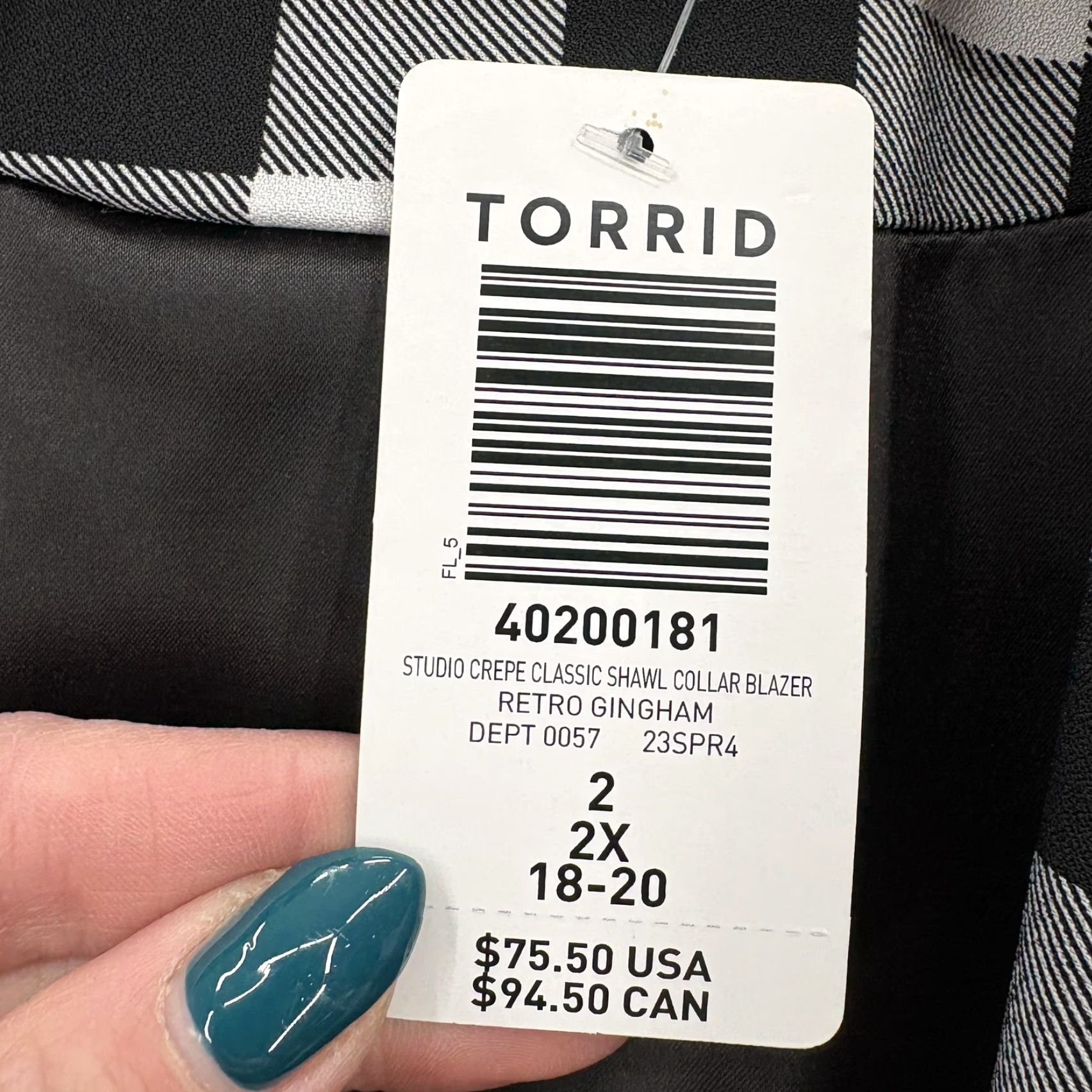 Torrid Torrid Blazer Womens 2X Black White Retro Gingham Shawl Collar Crepe Flaw Size XXL / US 16-18 / IT 52-54 - 5 Thumbnail