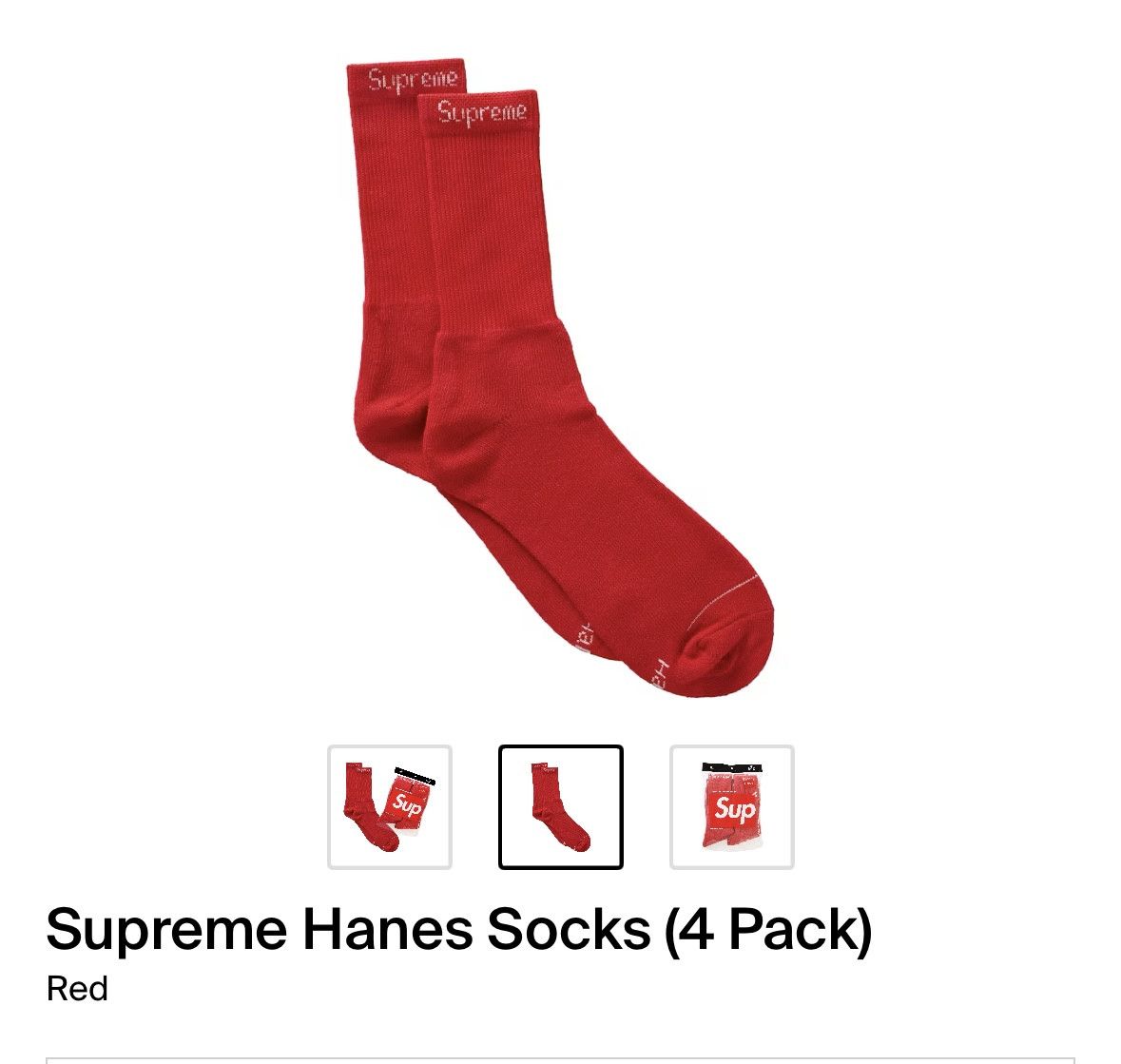 Supreme Hanes Socks 4 Pack Size ONE SIZE - 4 Thumbnail