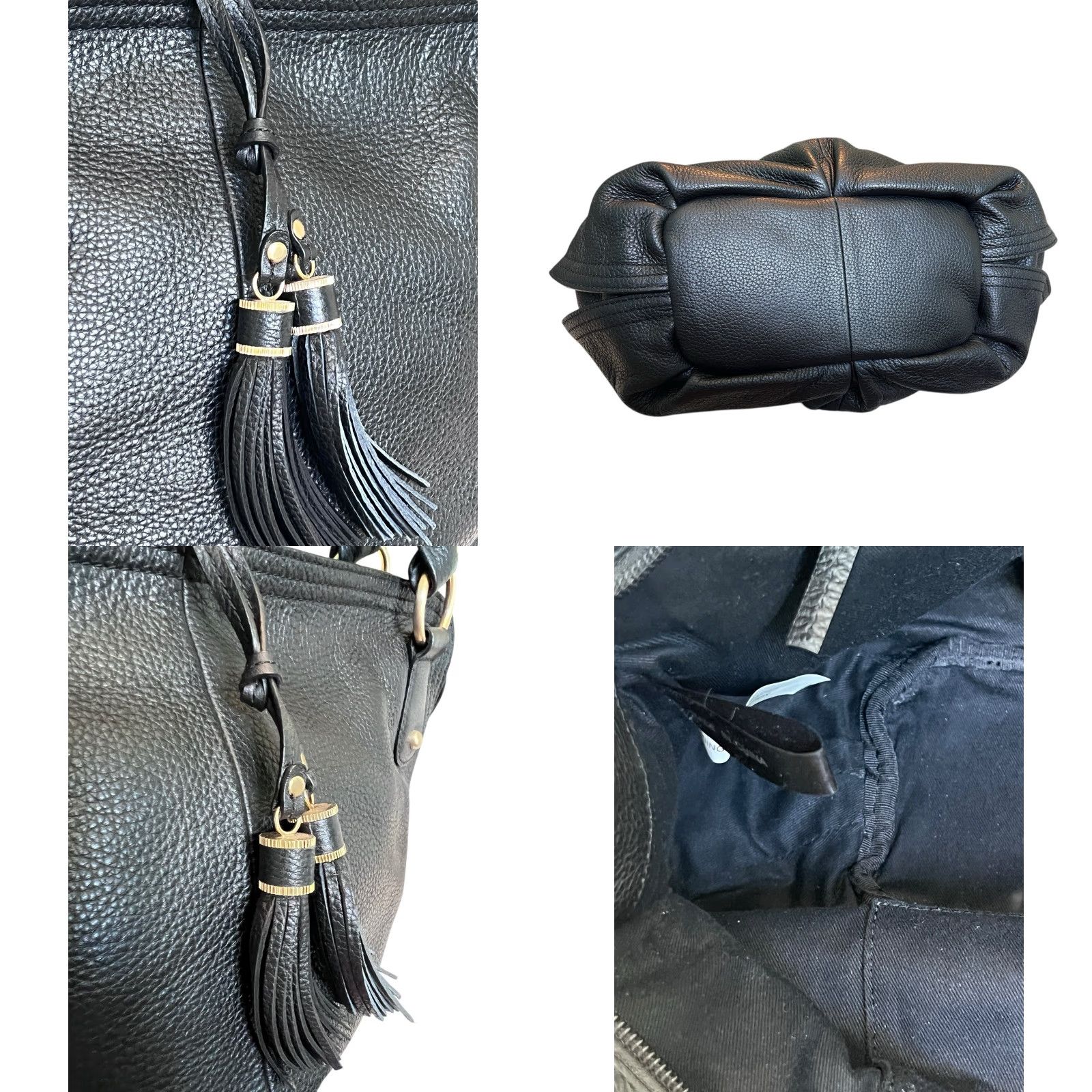 Talbots VINTAGE Talbots Black Leather Pebbled Hobo Shoulder Bag Purse Tassels Brass Hardware Bag Size ONE SIZE - 8 Thumbnail