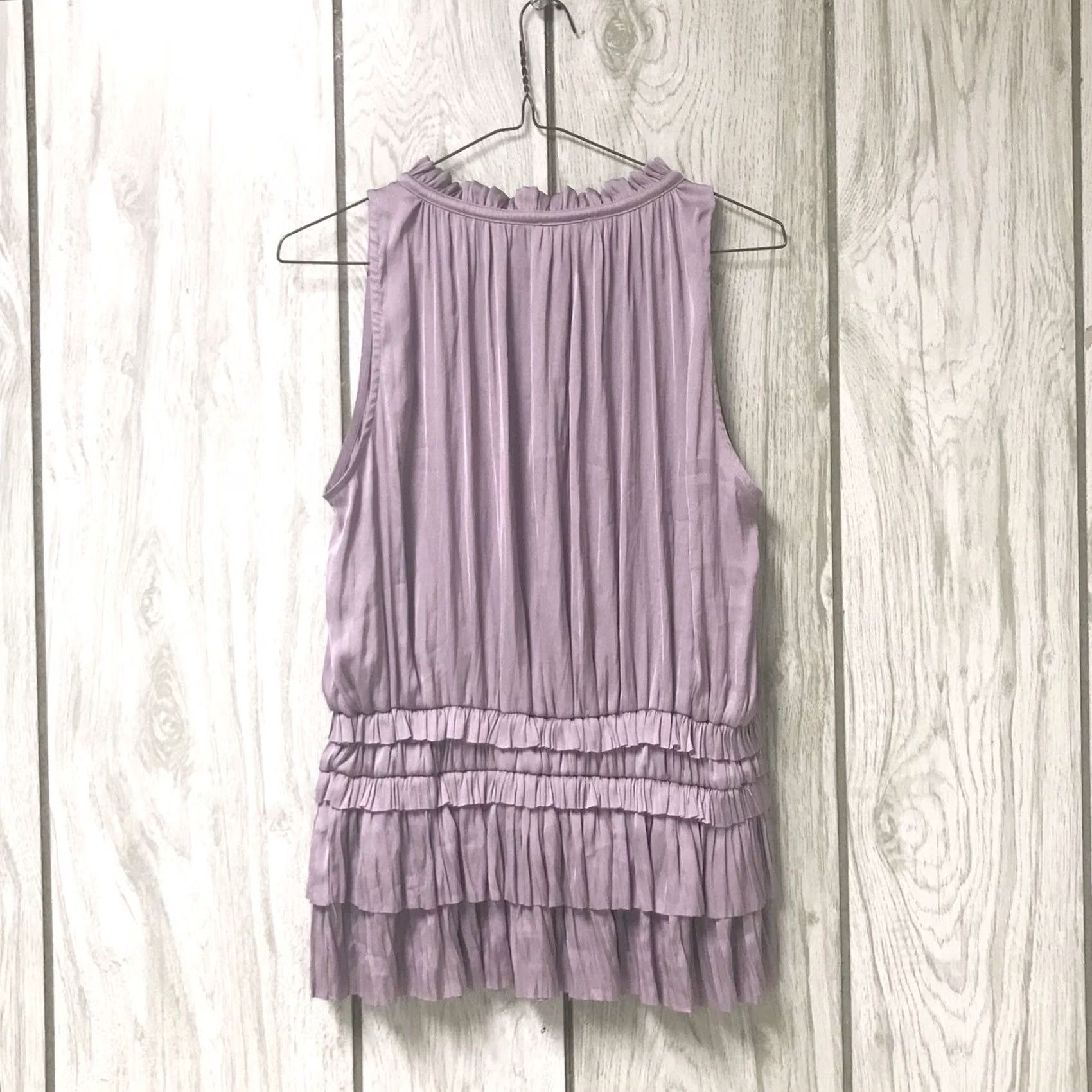 Pinko Current Air Pink Split V-Neck Smocked Ruffled Tier Pleated Sleeveless Tunic Top Blouse S Womens Size S / US 4 / IT 40 - 2 Thumbnail
