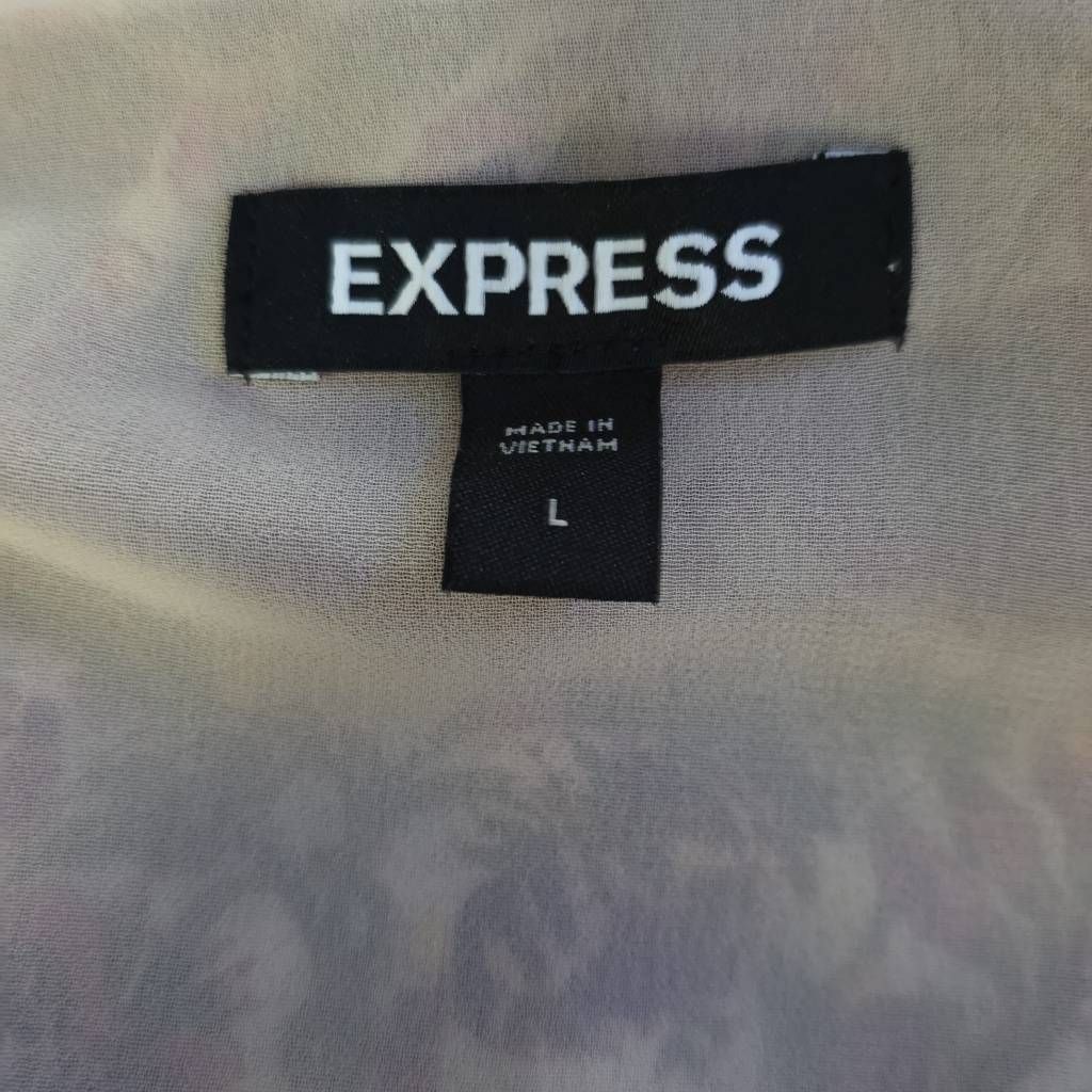 Express Express Women's Size Large Pink Floral Print V-neck Peasant Size L / US 10 / IT 46 - 2 Thumbnail