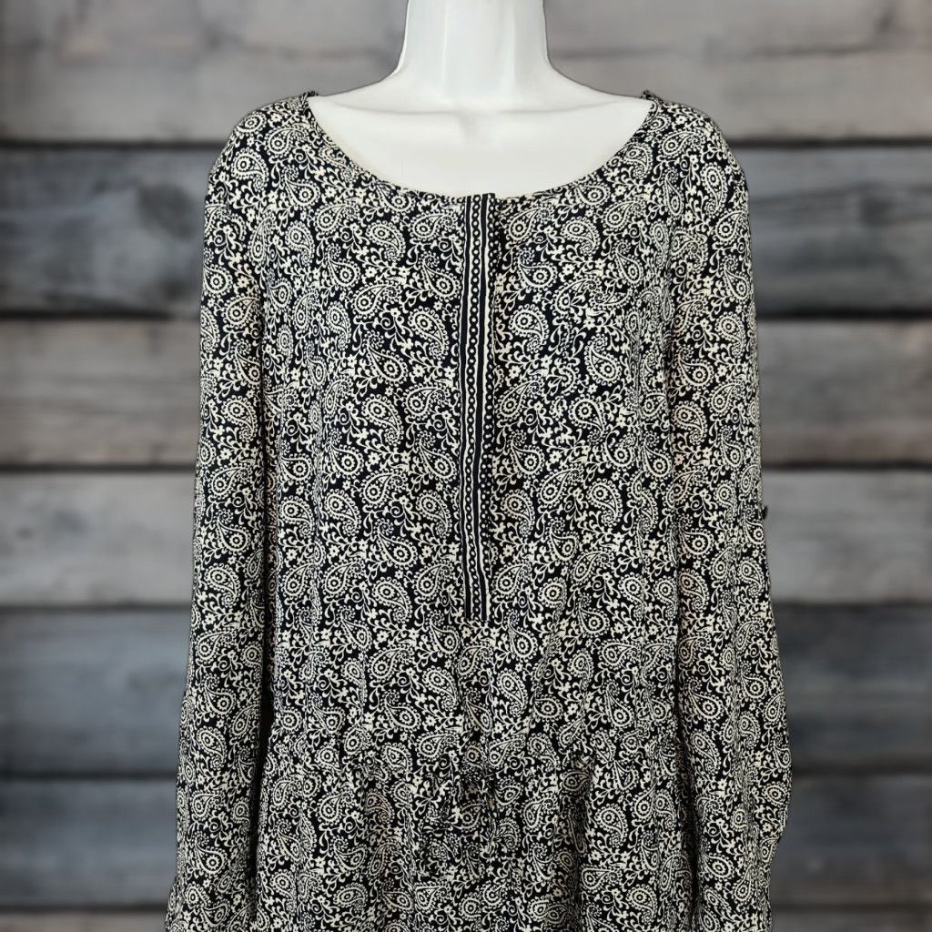 Loft LOFT Ann Taylor Womens Romper Jumpsuit Sz 12 Blue Paisley Long Sleeve Pockets Shirt/One-Piece Size XL / US 12-14 / IT 48-50 - 1 Thumbnail