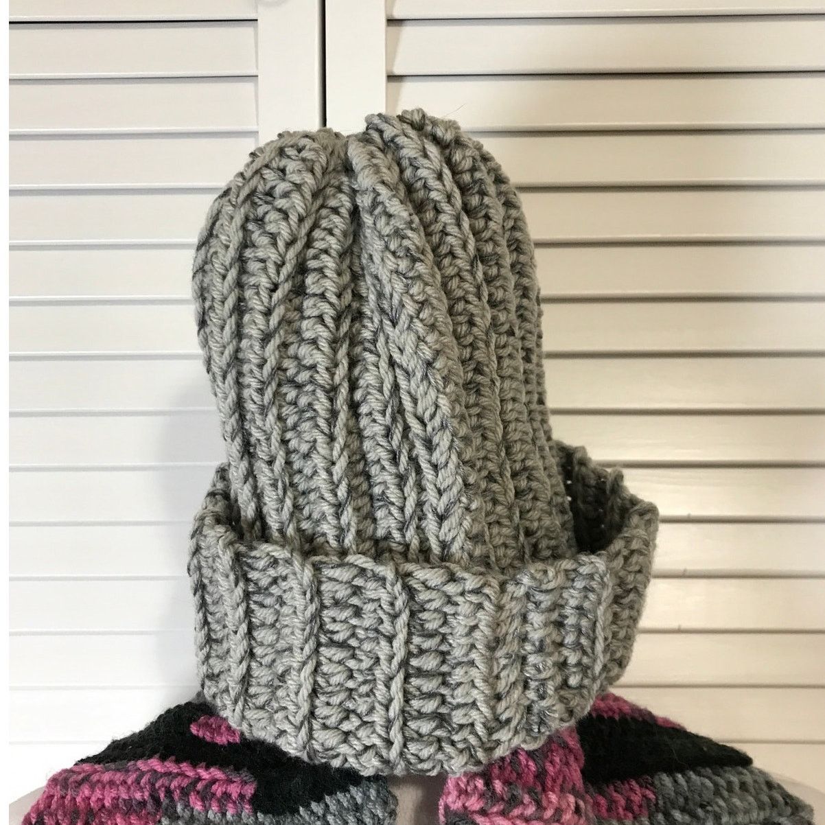 Handmade NWT Handmade Crocheted Gray Multicolor Beanie & Scarf 45” Size ONE SIZE - 3 Thumbnail