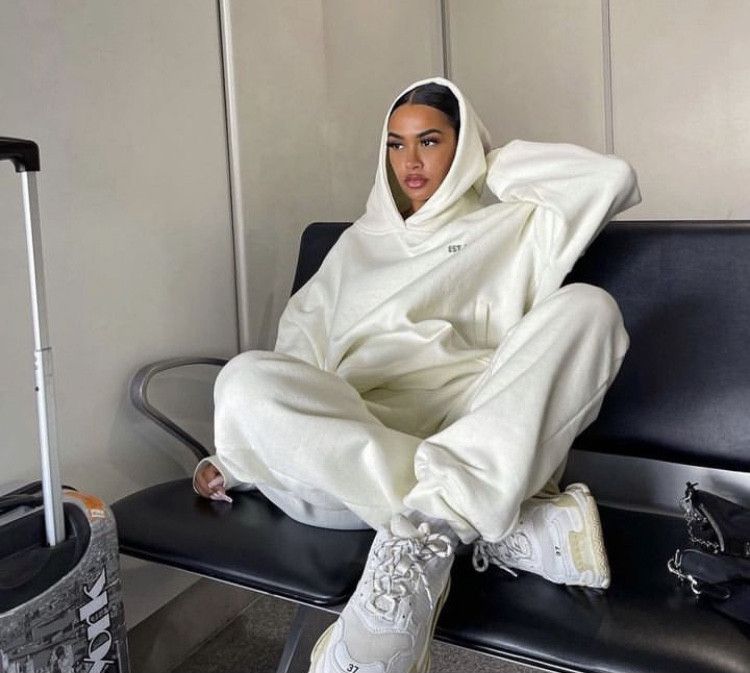 image of Est. 1993 Takeaway Classy Hoodie And Joggers in Cream, Women's (Size Large)