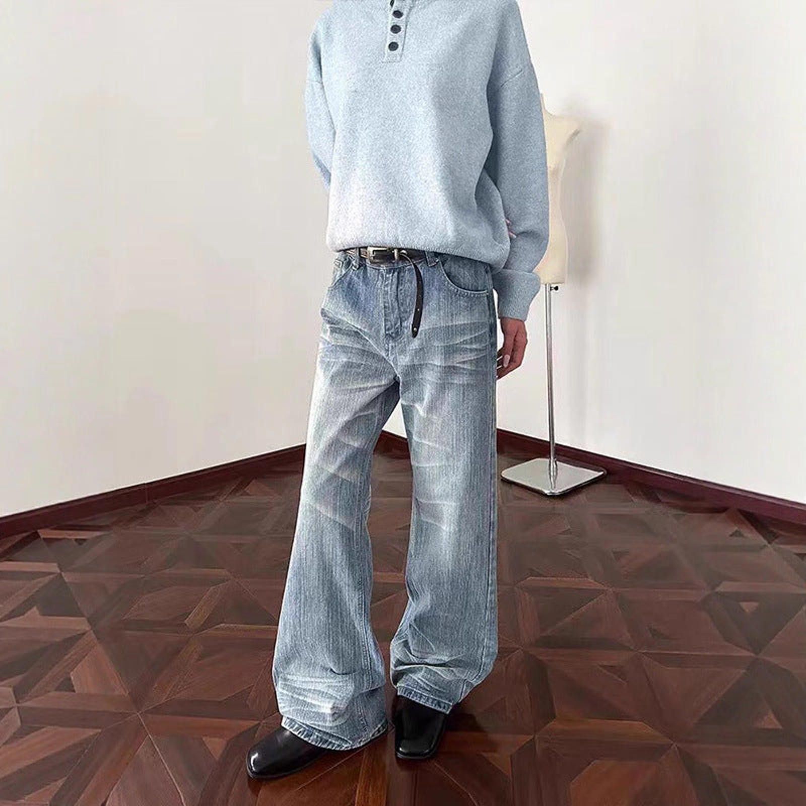 Vintage Light Blue Wide Leg Denim Jeans, Relaxed Fit Jeans Size US 32 / EU 48 - 3 Thumbnail