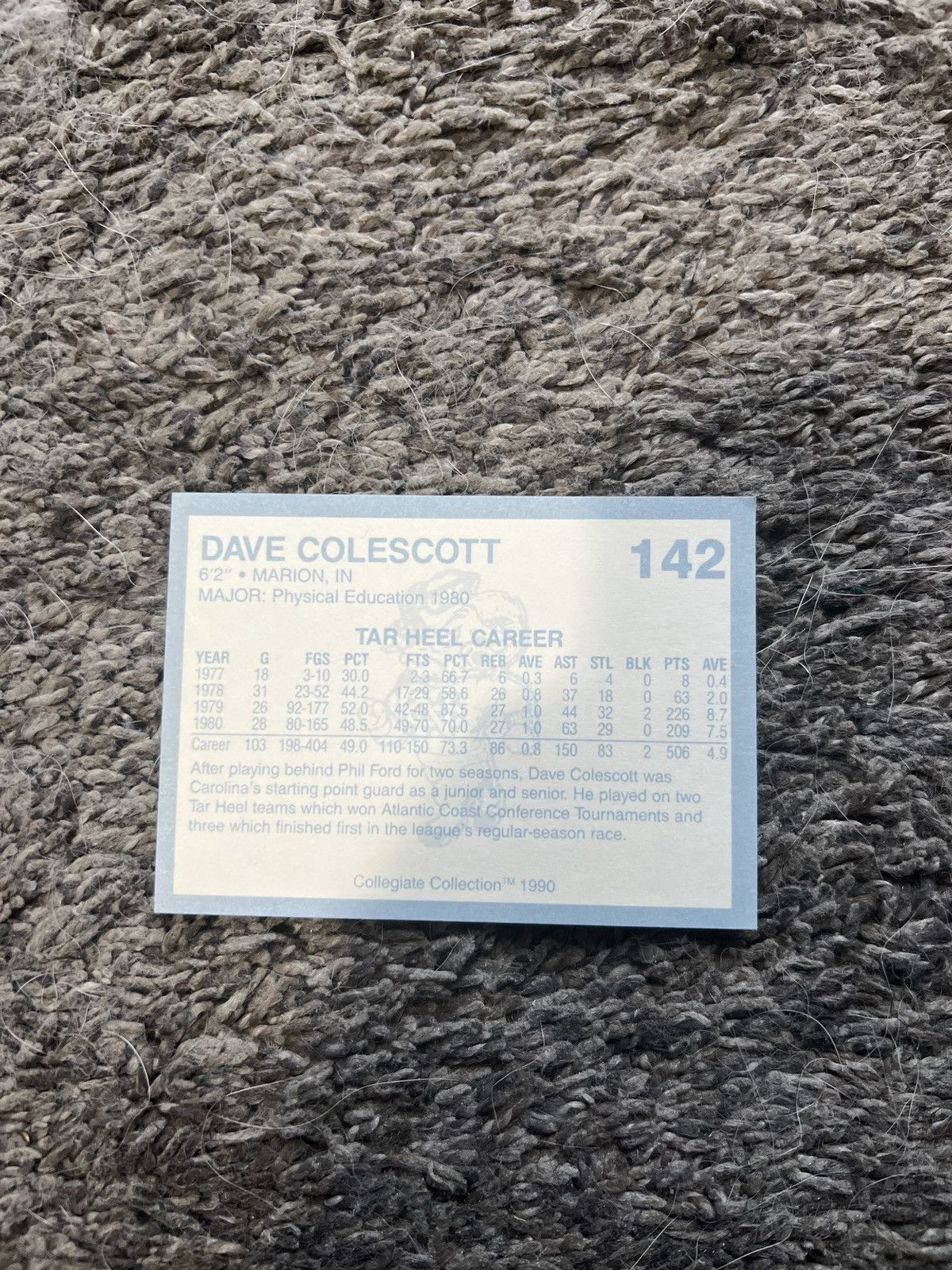 NCAA 1990 Collegiate Collection #142 Dave Colescott Card Size ONE SIZE - 2 Thumbnail