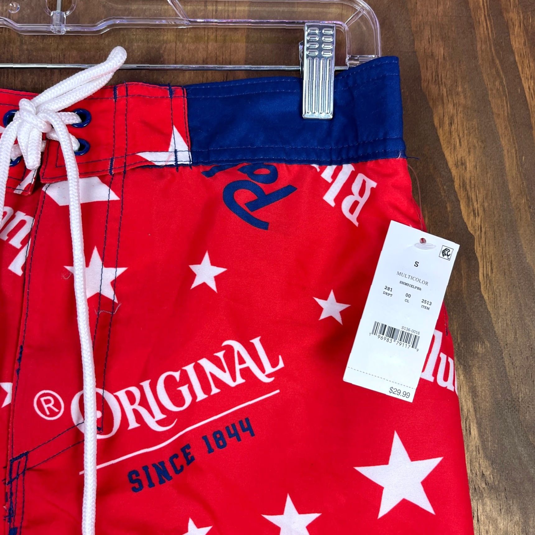 Vintage Pabst Blue Ribbon Mens Shorts Red White Blue Star Swim Surf Beach Trunks Small Size US 29 - 3 Thumbnail