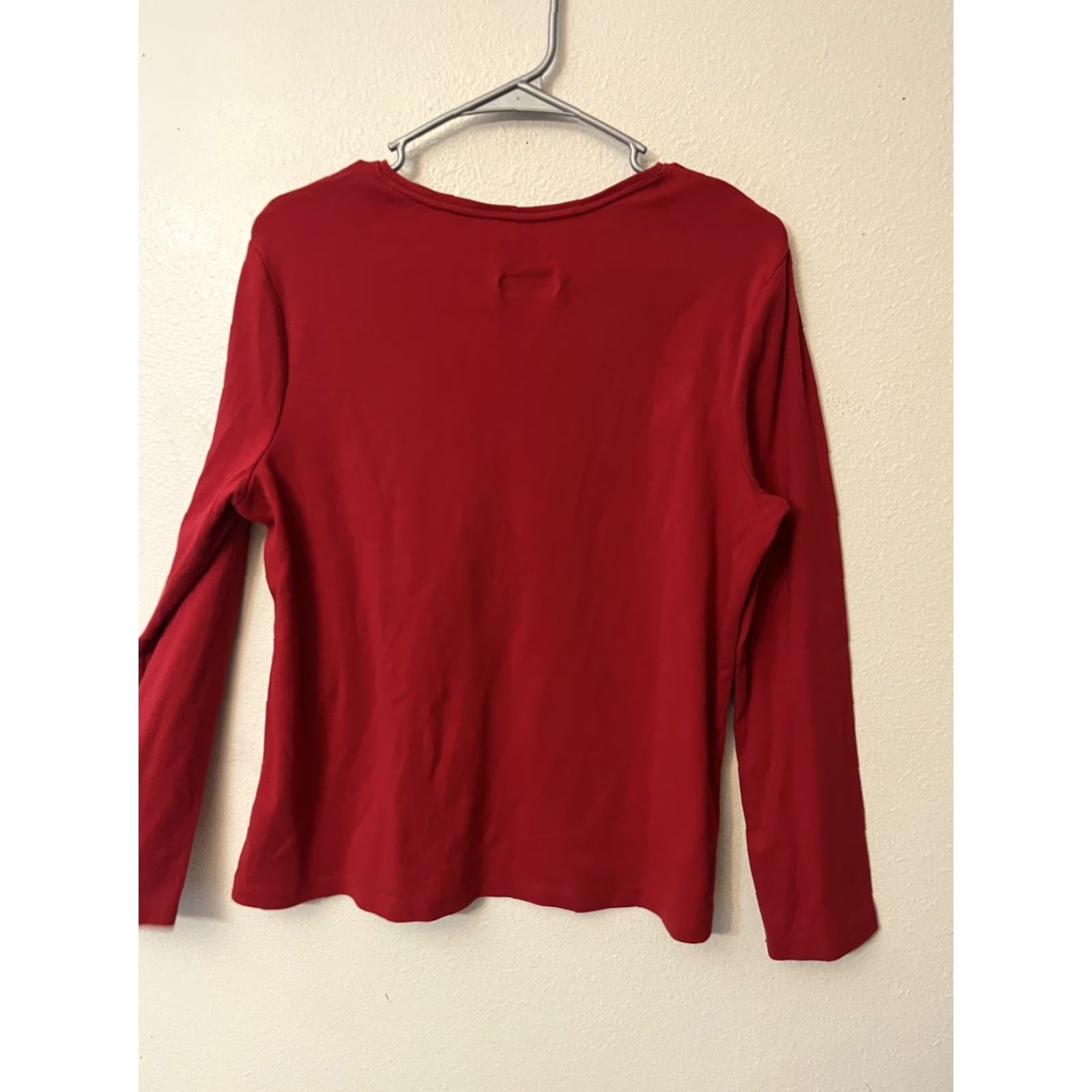 Croft & Barrow Ladies Croft & Barrow Large Red Snowflake Silver Embroidered Long Sleeve T Shirt Size L / US 10 / IT 46 - 3 Thumbnail