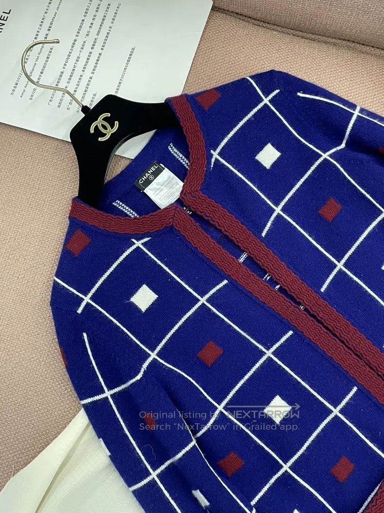 Chanel Chanel Blue plaid stitching knitted cardigan long sleeves Size XS / US 0-2 / IT 36-38 - 2 Thumbnail