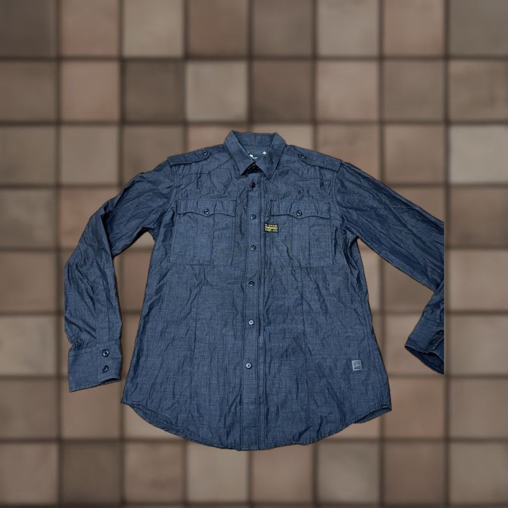 Vintage G Star Raw Men Button-Up Shirt Long Sleeve Black L Slim Fit Cotton Lyocell Elastane Woven Pockets Zipper Button-Down Collar Casual Black L Mens Size US L / EU 52-54 / 3 - 1 Thumbnail