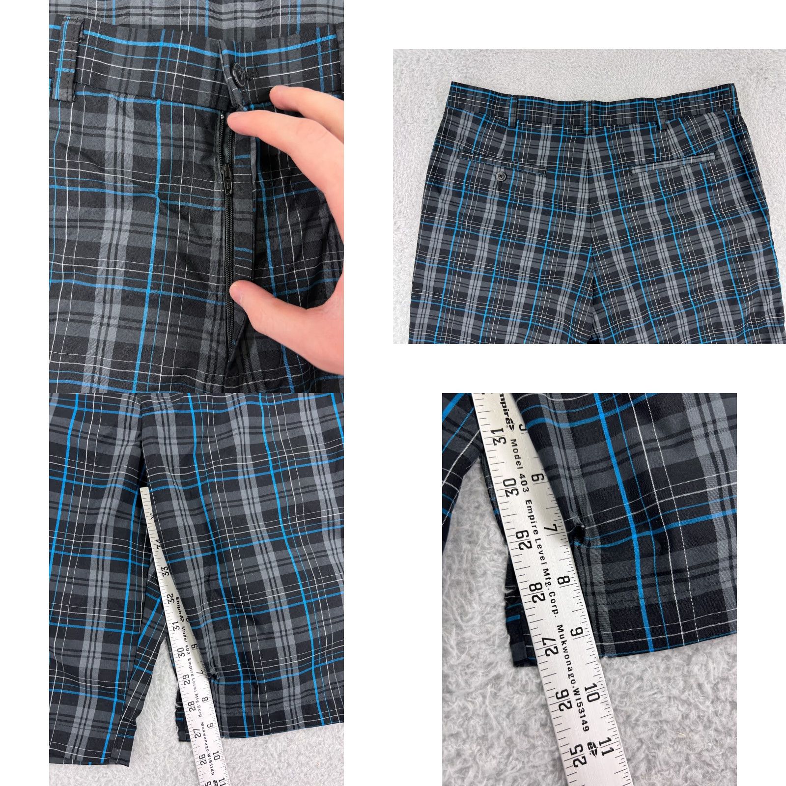 Hogan Ben Hogan Mens Blue Gray Plaid Shorts 34 Polyester Golf Sportswear Chino Casual Travel Workwear American Outdoor Golf Size US 34 / EU 50 - 8 Thumbnail