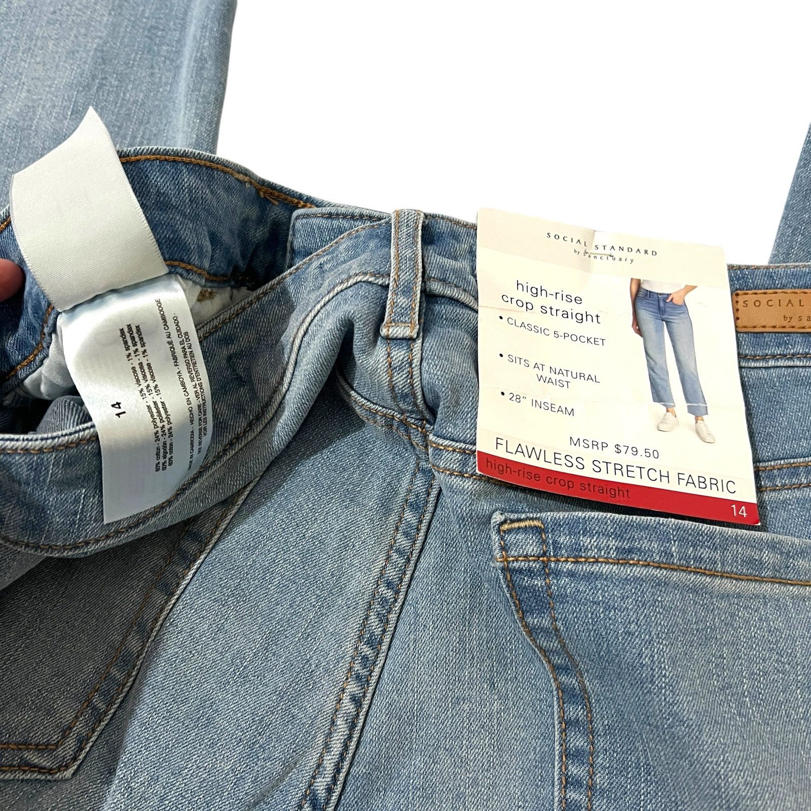 Sanctuary Social Standard High Rise Crop Straight Leg Raw Hem Jeans Size 36" / US 14 / IT 50 - 5 Thumbnail