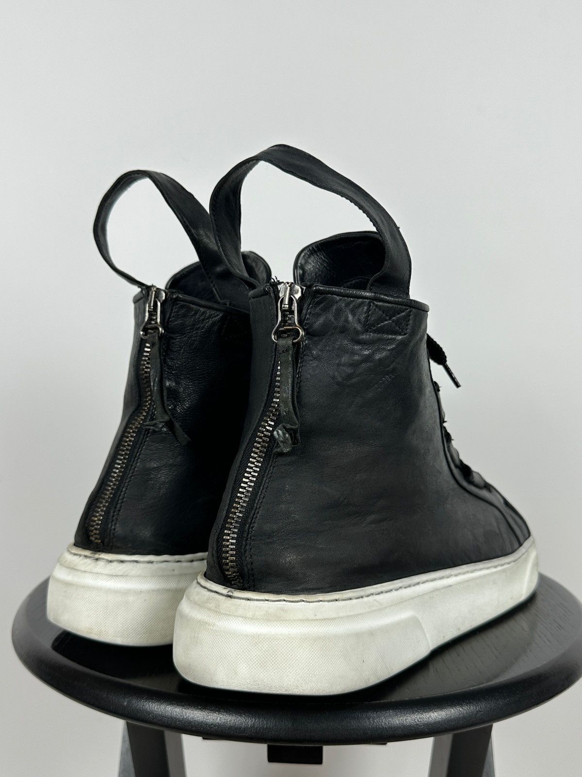 Masnada Masnada Black Leather Hi Top Sneakers Size US 12 / EU 45 - 4 Thumbnail