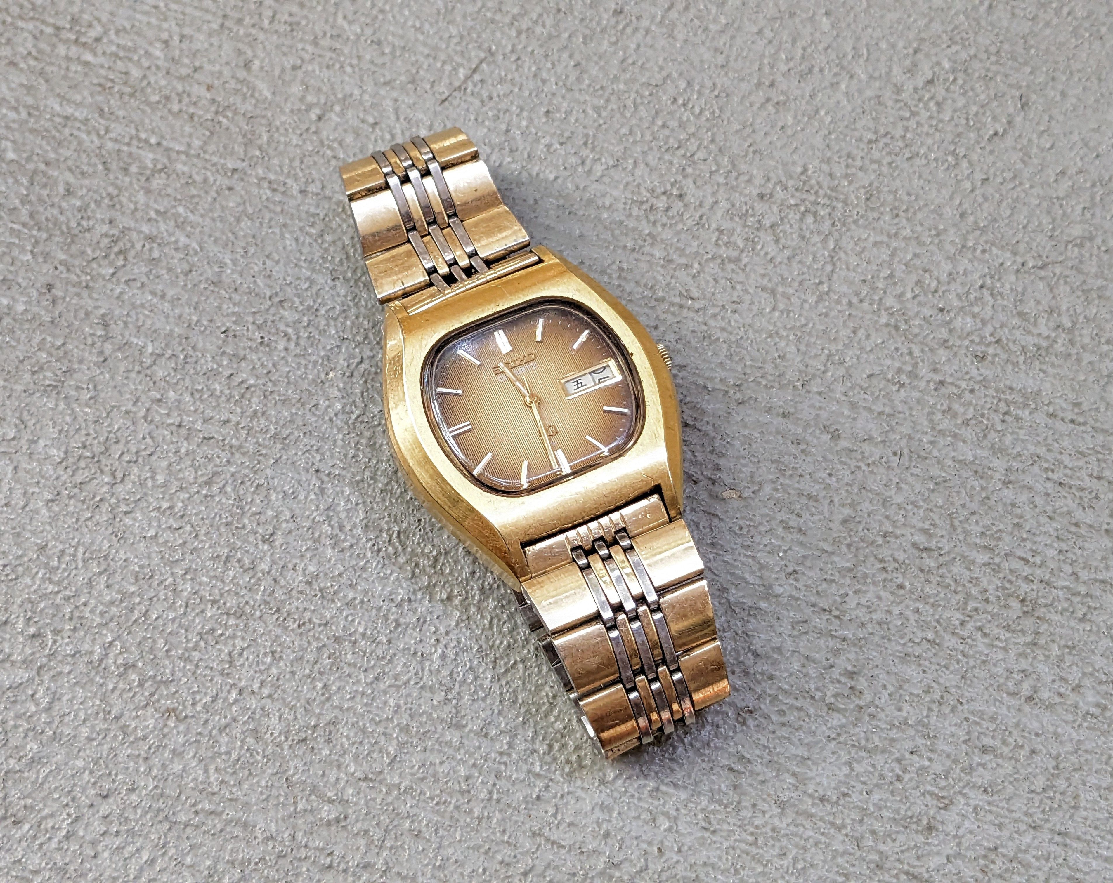 image of Seiko Watch Gold Brown Sq Quartz 80's 4336-5030 in Gold/Brown, Men's