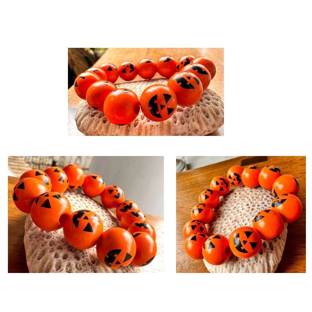 Handmade Jack O Lantern Halloween Stretch Bracelet New Wooden Beads O Size ONE SIZE - 8 Thumbnail