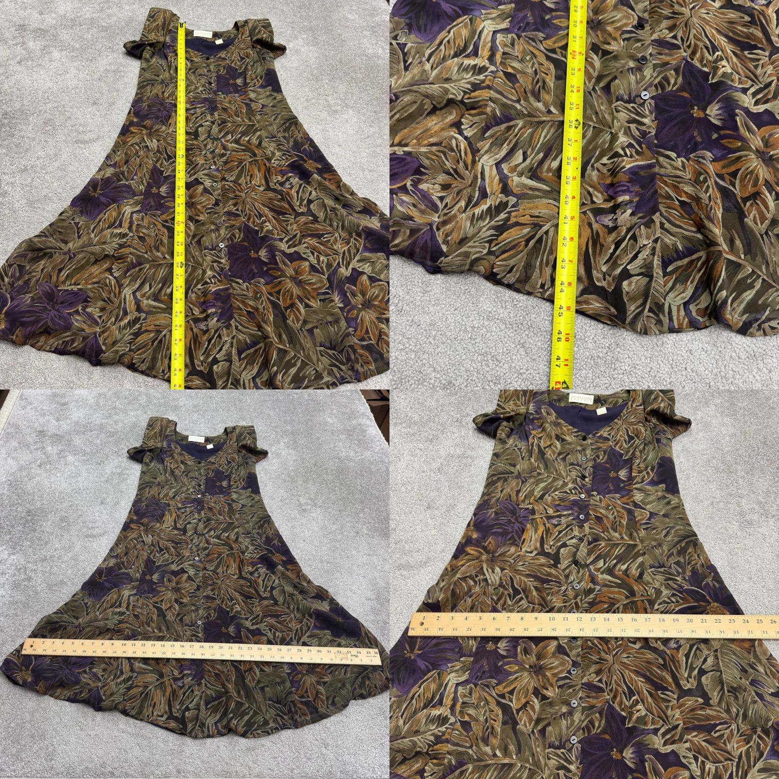 Vintage VINTAGE Dana Buchman Dress Womens 6 Brown Purple Floral Silk Button Up Midi 90's Boho Retro Cottage Designer Size M / US 6-8 / IT 42-44 - 8 Thumbnail