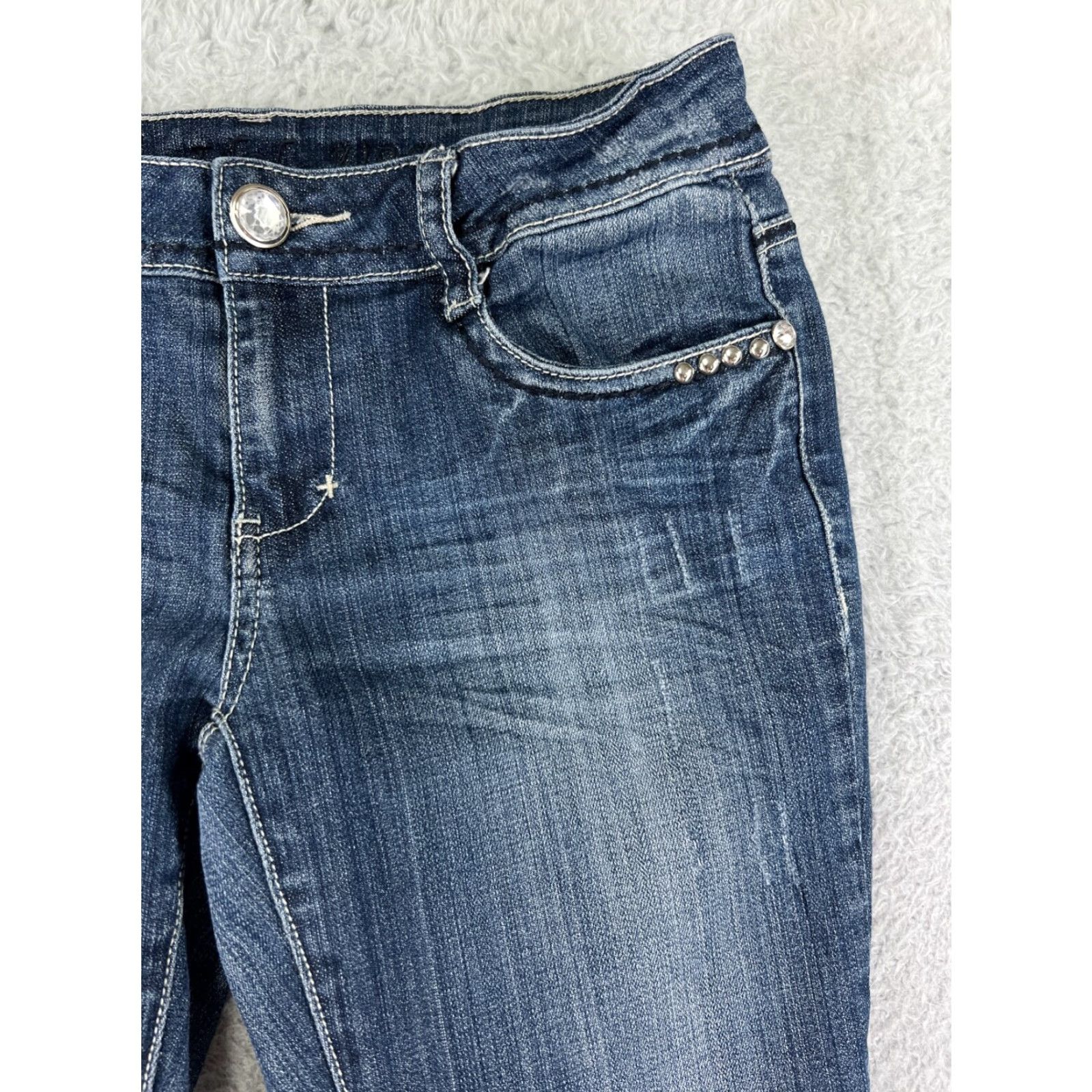 Vintage LA Idol Women Jeans Capri 9 Blue Denim Embroidered Bling Cotton Blend 5-Pocket Size 30" / US 8 / IT 44 - 7 Thumbnail