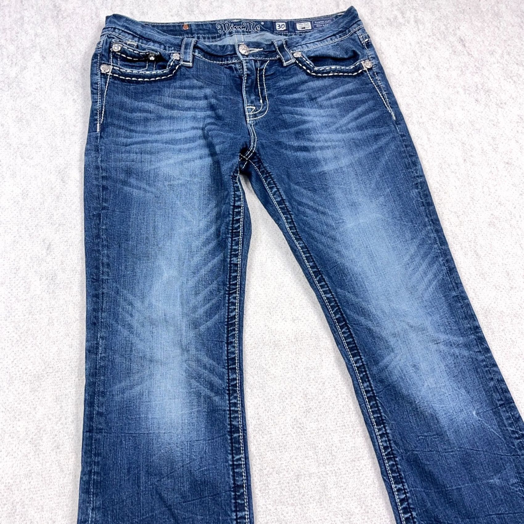 Miss Me Miss Me Women Jeans Bootcut Blue Medium Wash Embellished 30 Size 30" / US 8 / IT 44 - 4 Thumbnail