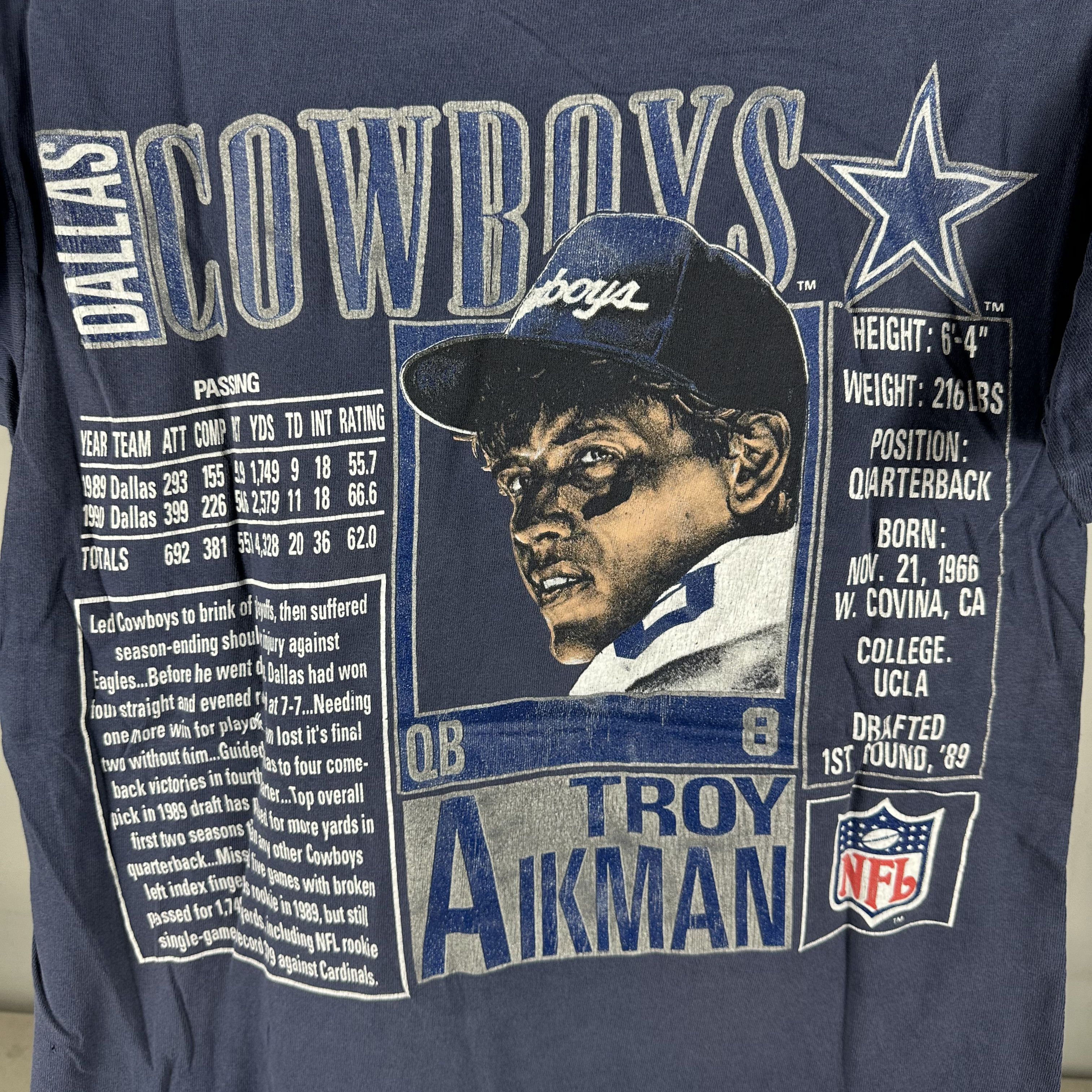 Vintage Vintage 90s Troy Aikman Dallas Cowboys NFL Nutmeg T-Shirt Size US M / EU 48-50 / 2 - 4 Thumbnail