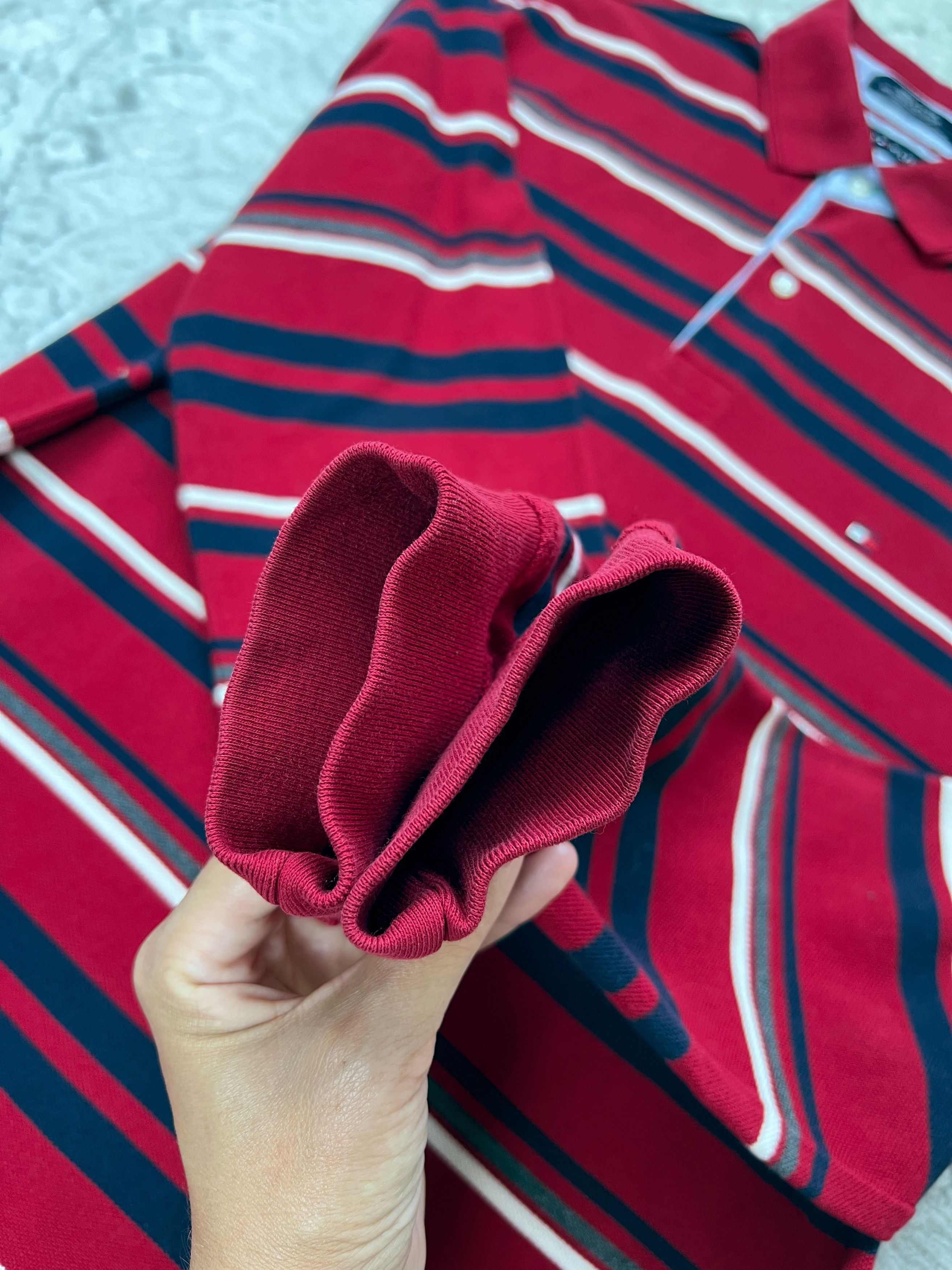 Tommy Hilfiger Tommy Hilfiger Y2K Striped Rugby Polo Shirt Long Sleeve Red Size US L / EU 52-54 / 3 - 11 Thumbnail