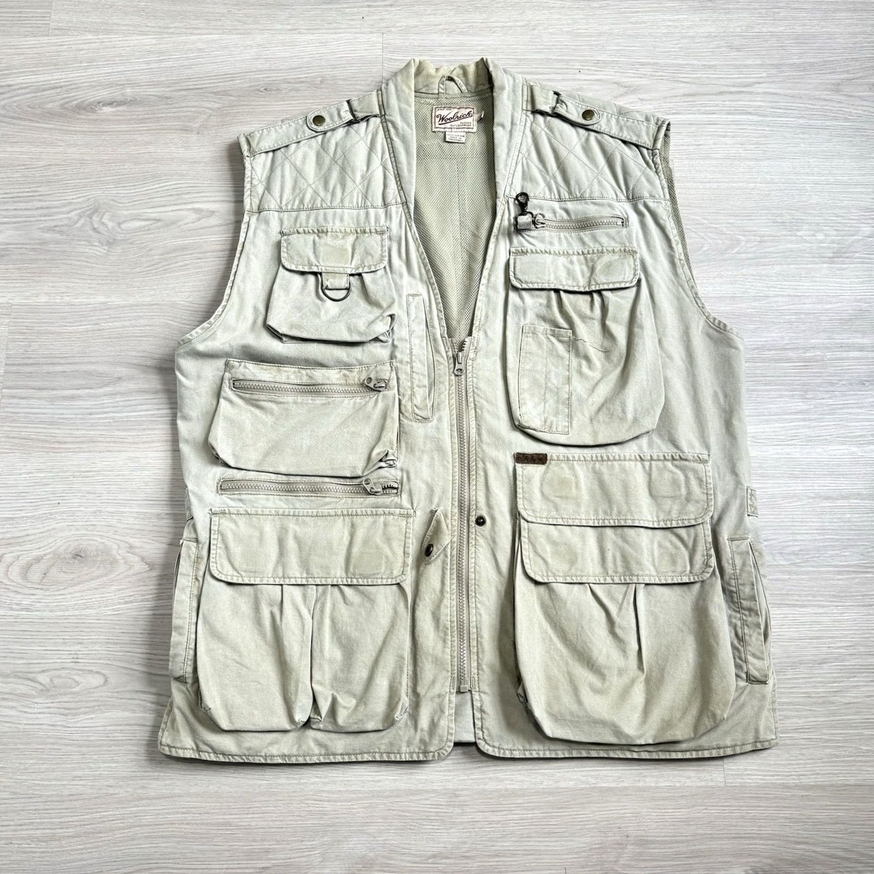 Vintage VINTAGE Woolrich Vest Mens XL 90s Pockets Anorak Full Zip Cotton Lining Tan Utility Trail Fisherman Cargo Size US XL / EU 56 / 4 - 2 Thumbnail