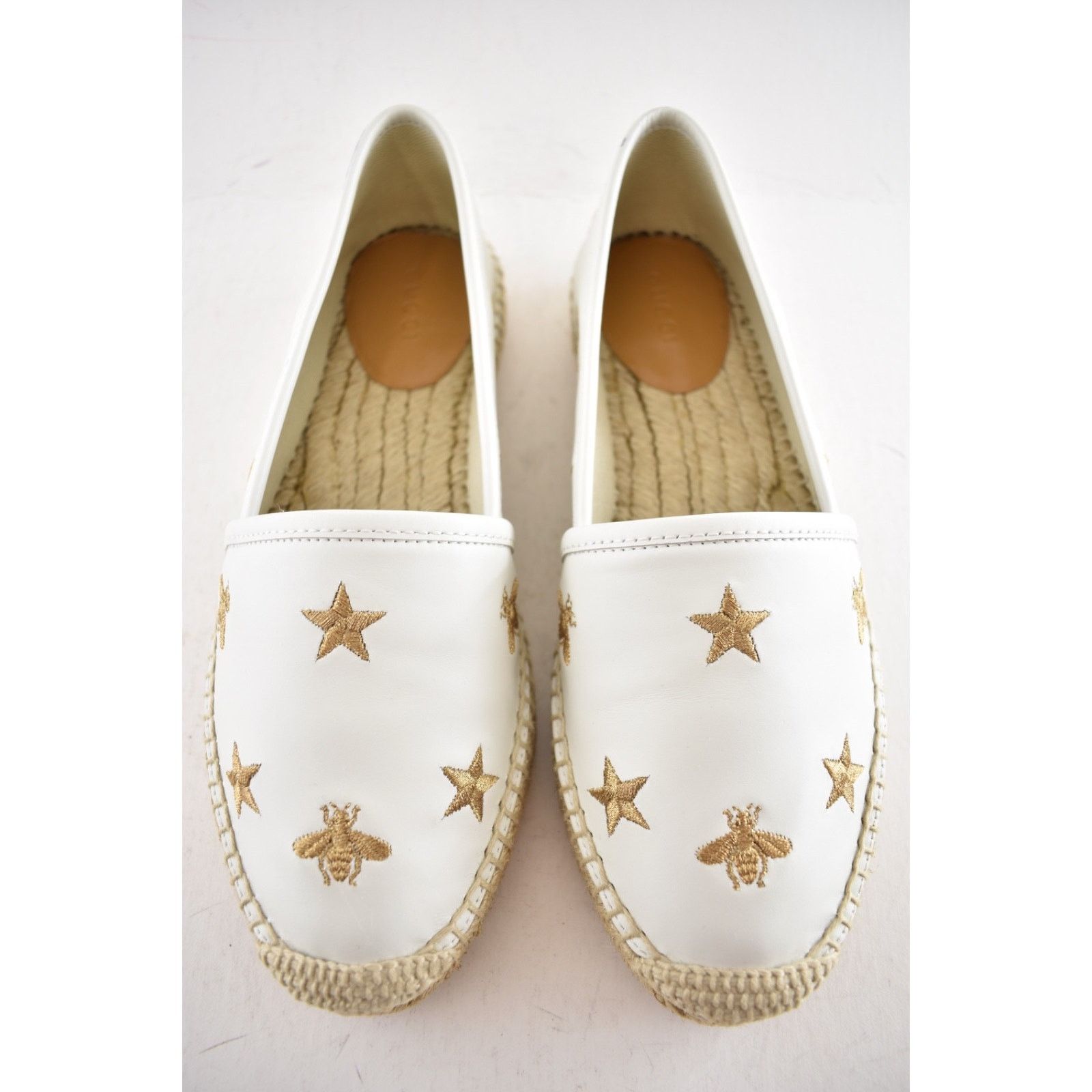 Gucci Gucci Pilar White Leather Gold Bee Star Embroidered Logo Size US 7 / IT 37 - 5 Thumbnail