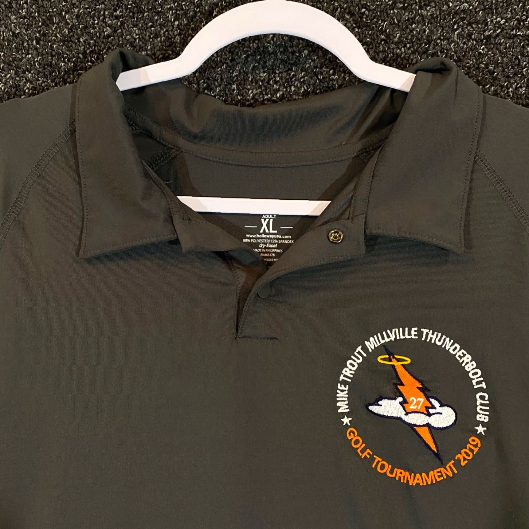 Holloway MIKE TROUT Polo Shirt Mens XL Gray Millersville Thunderbolt Club Golf Tournament Size US XL / EU 56 / 4 - 2 Thumbnail