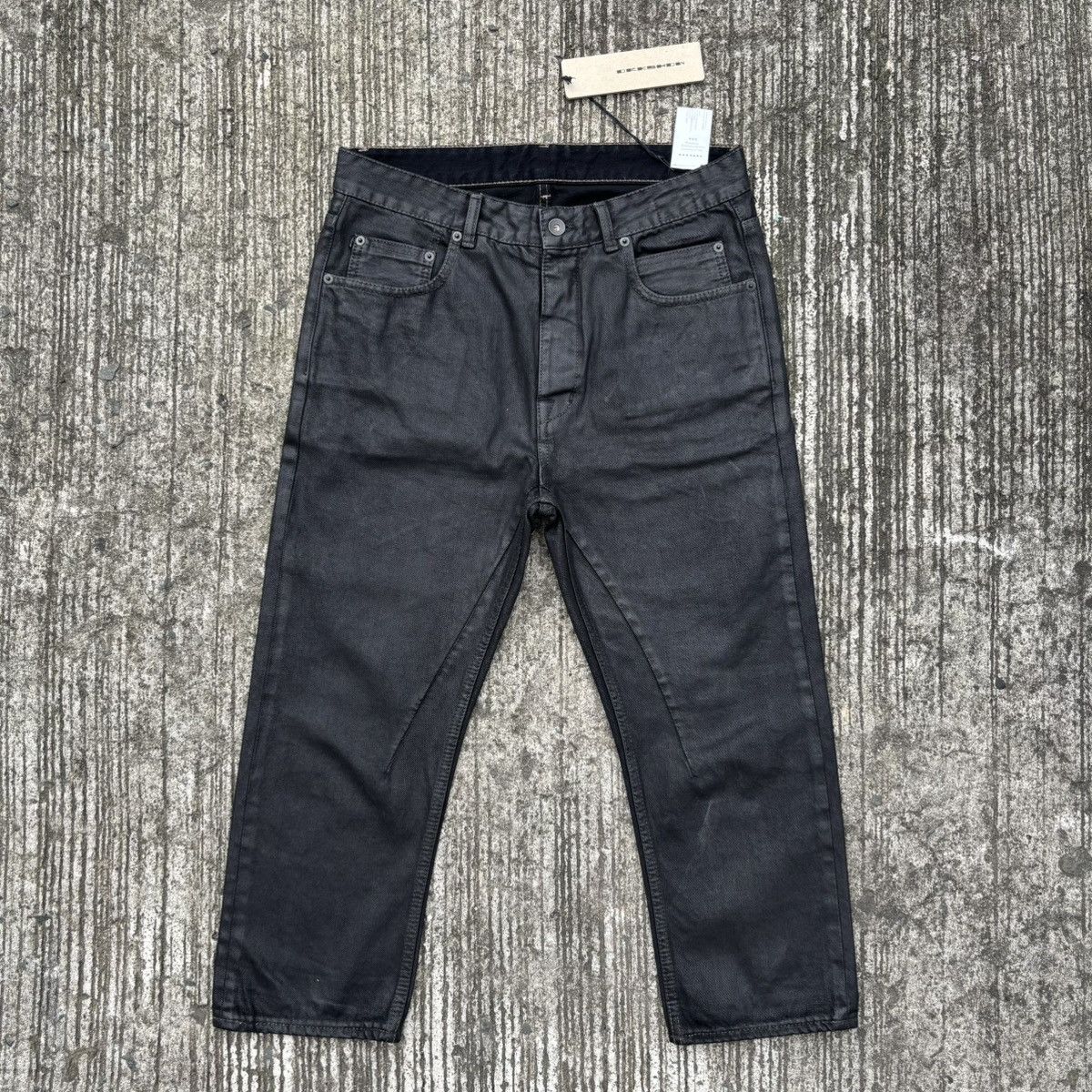 Rick Owens Drkshdw Rick Owens DRKSHDW Detroit Black Wax Cropped Cut Jeans Size US 31 - 1 Thumbnail