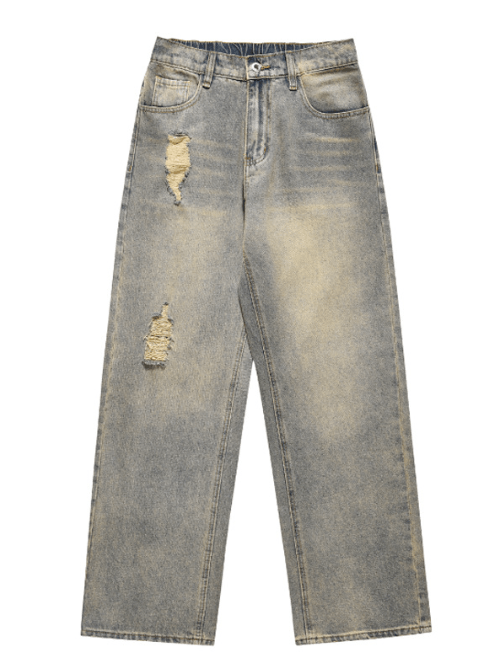 Japanese Brand × Jean Men's washed vintage casual loose straight-leg ripped jeans Size US 32 / EU 48 - 5 Thumbnail