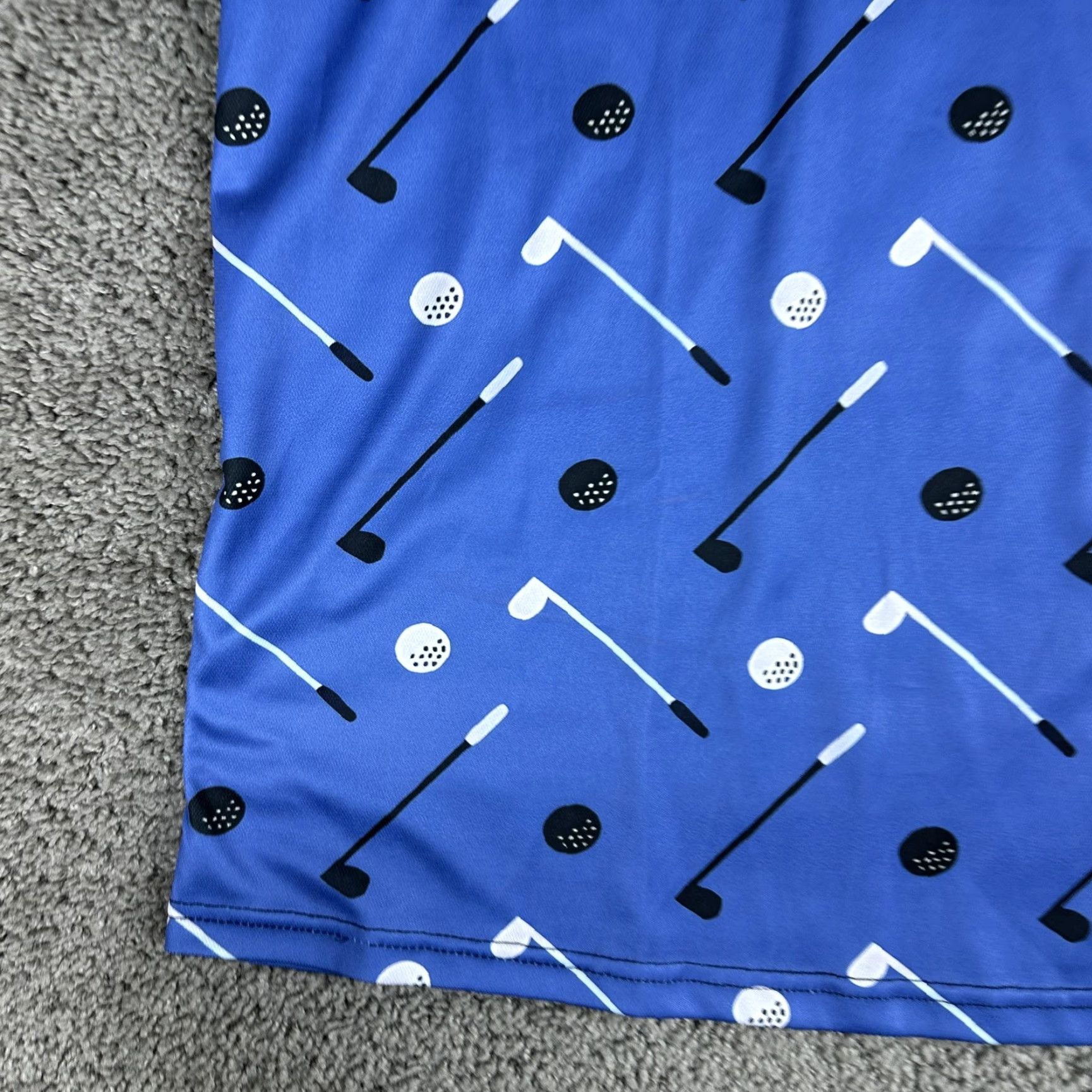 Vintage Golf Polo Shirt Mens Large Blue All Over Print Clubs Balls Novelty Short Sleeve Size US L / EU 52-54 / 3 - 3 Thumbnail