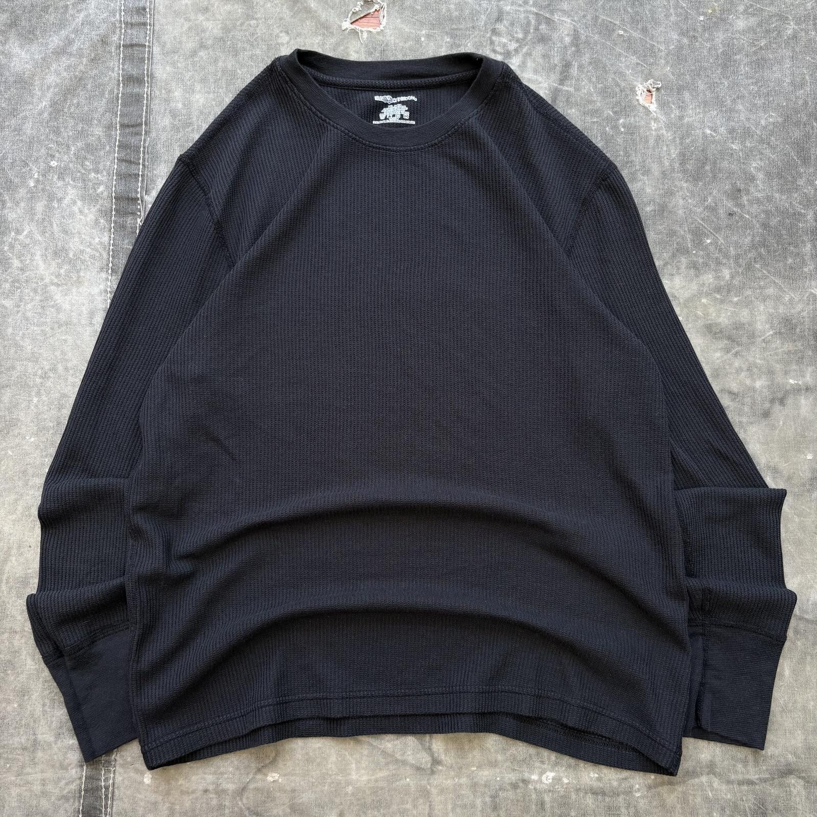 Fruit Of The Loom Vintage Y2K Black Grunge Skater Thermal Waffle Knit Shirt Size US XL / EU 56 / 4 - 1 Thumbnail